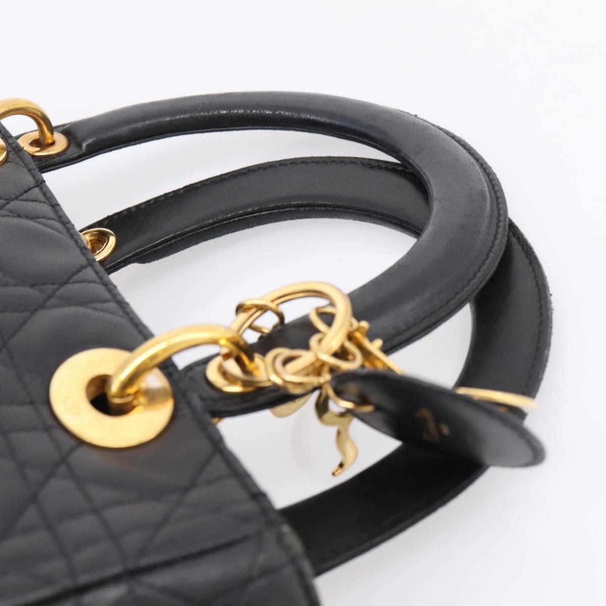 Christian Dior Vintage Lady Dior Leather Black Leather Handbag (Pre-Owned)