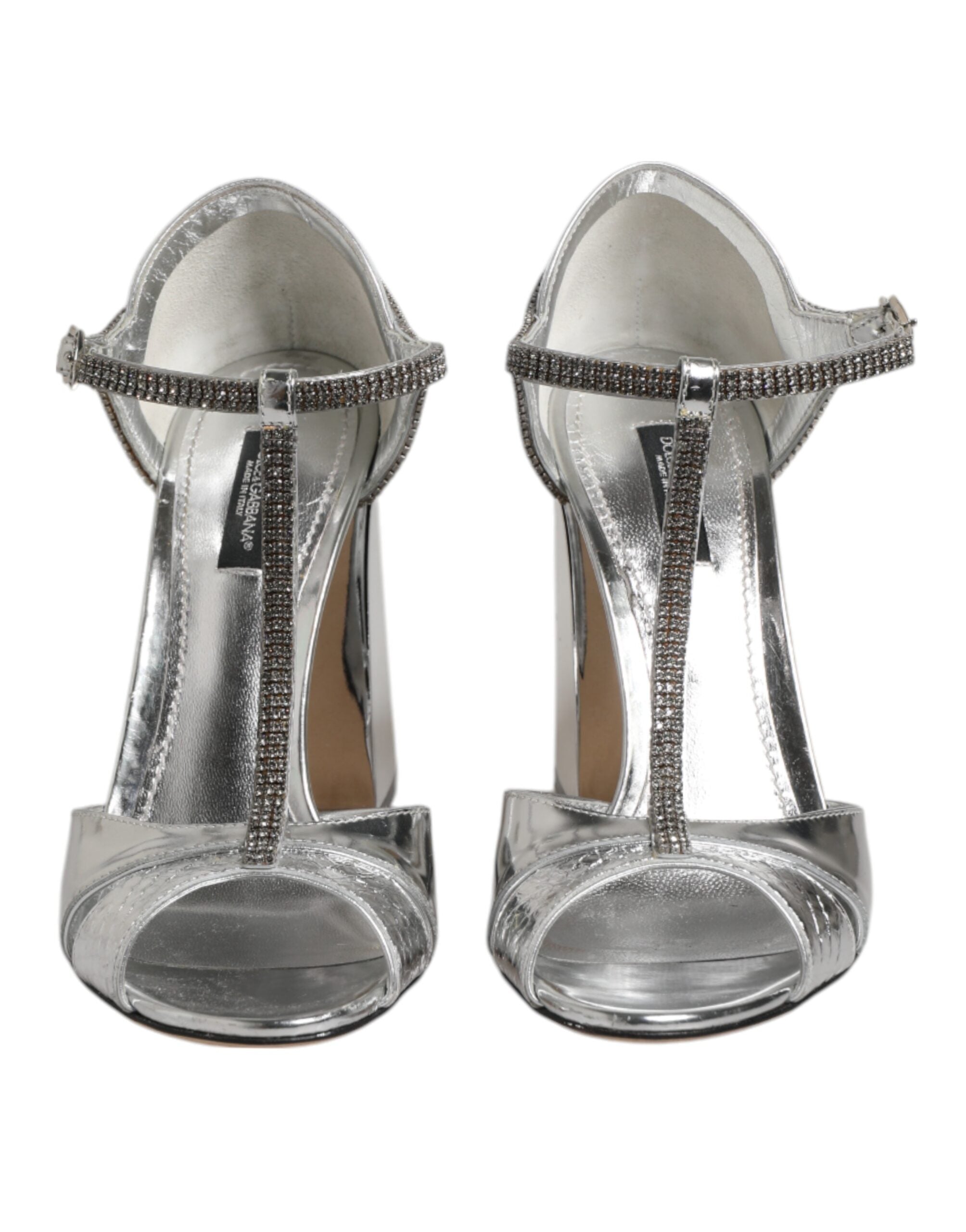 Dolce & Gabbana Silver Leather T-strap Heels Sandals Women's Shoes (Pre-Owned)
