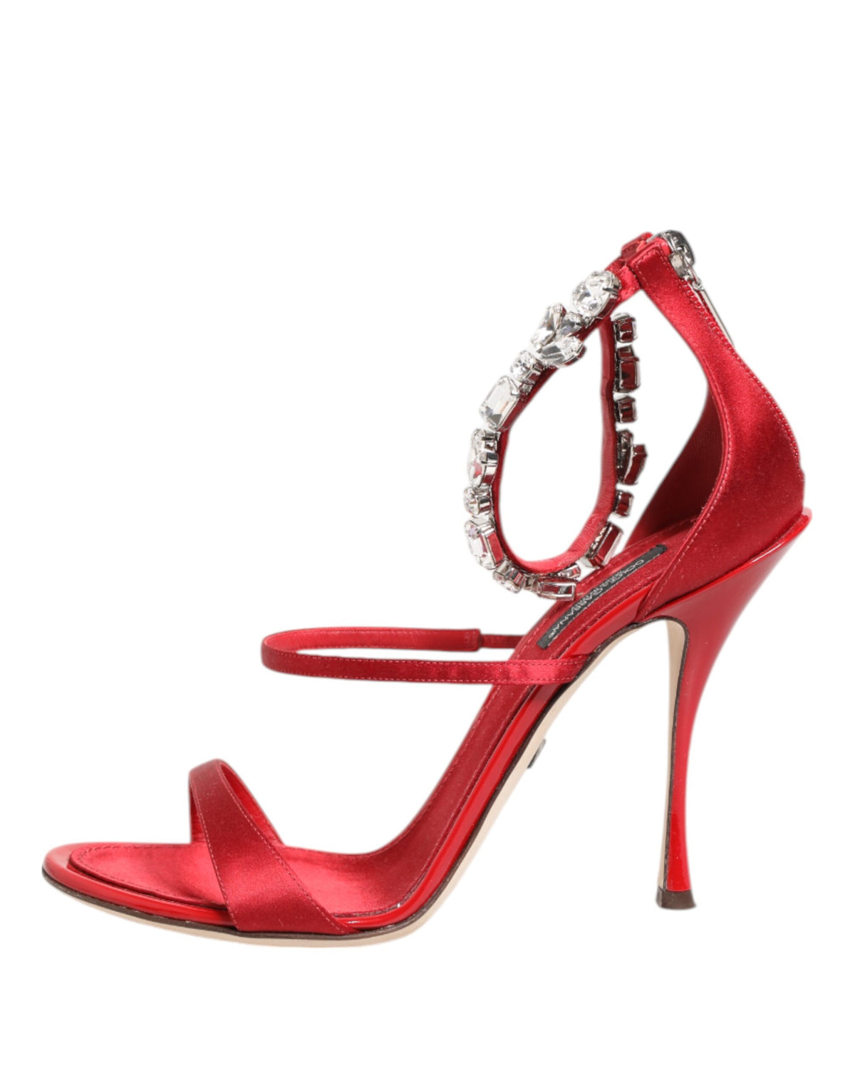 Dolce & Gabbana Red Satin Crystals Keira Sandals Heels Women's Shoes