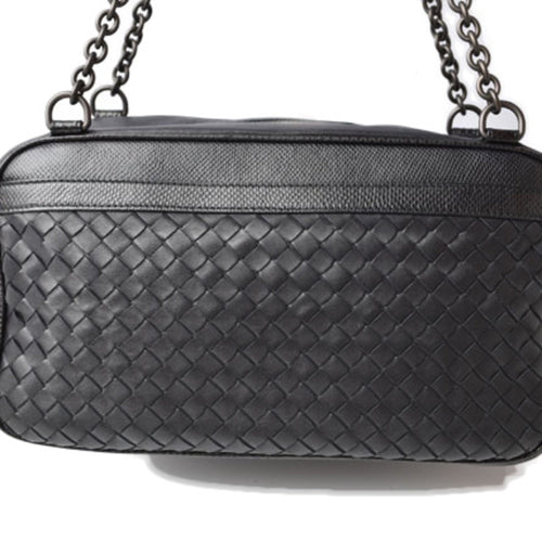 Bottega Veneta Intrecciato Black Leather Shoulder Bag (Pre-Owned)