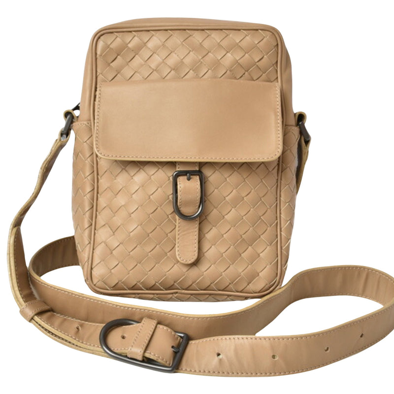 Bottega Veneta Intrecciato Camel Leather Shoulder Bag (Pre-Owned)