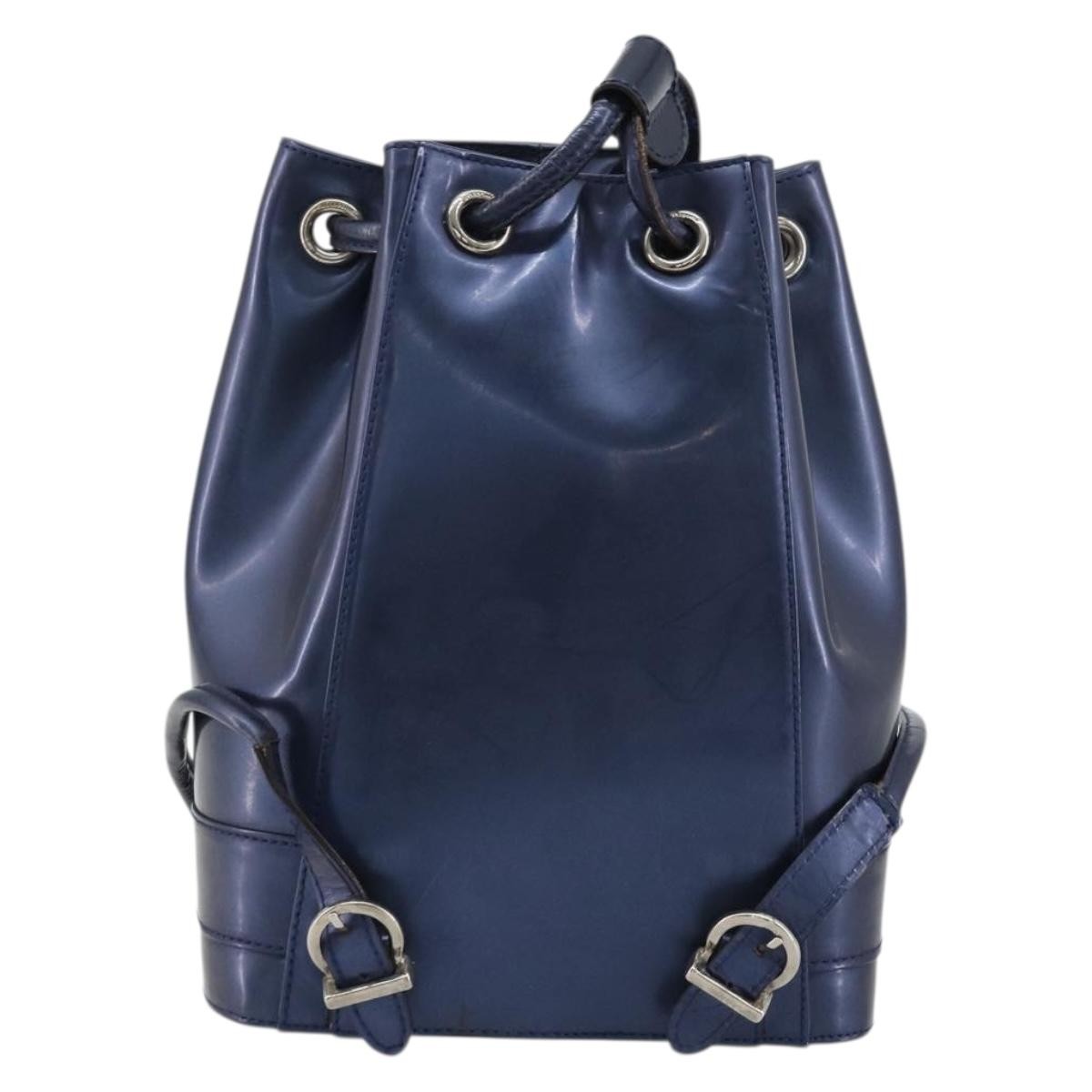 Salvatore Ferragamo Vala Patent Leather Navy Patent_Leather Backpack Bag (Pre-Owned)
