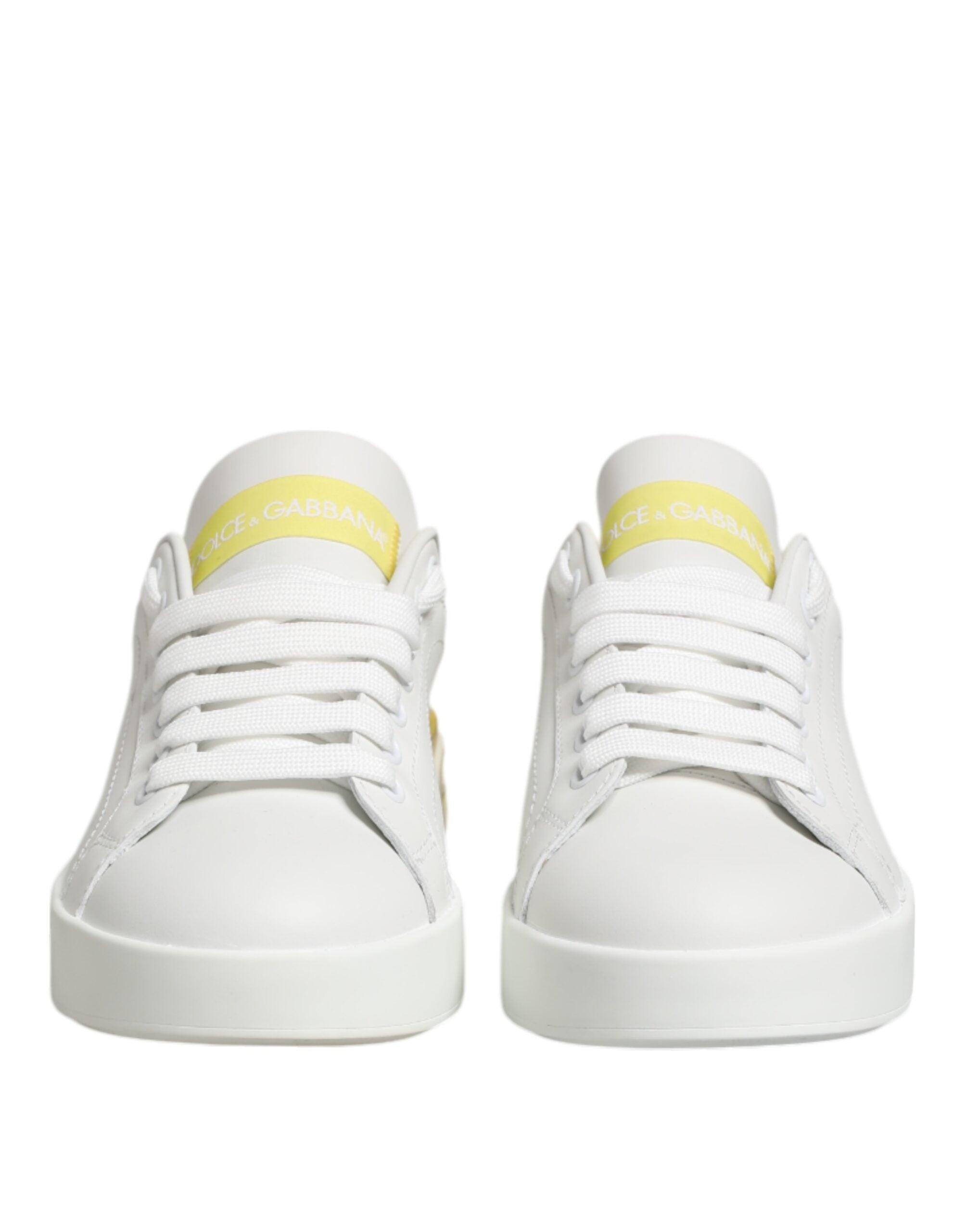Dolce & Gabbana White Yellow Leather Low Top Sneakers Women's Shoes