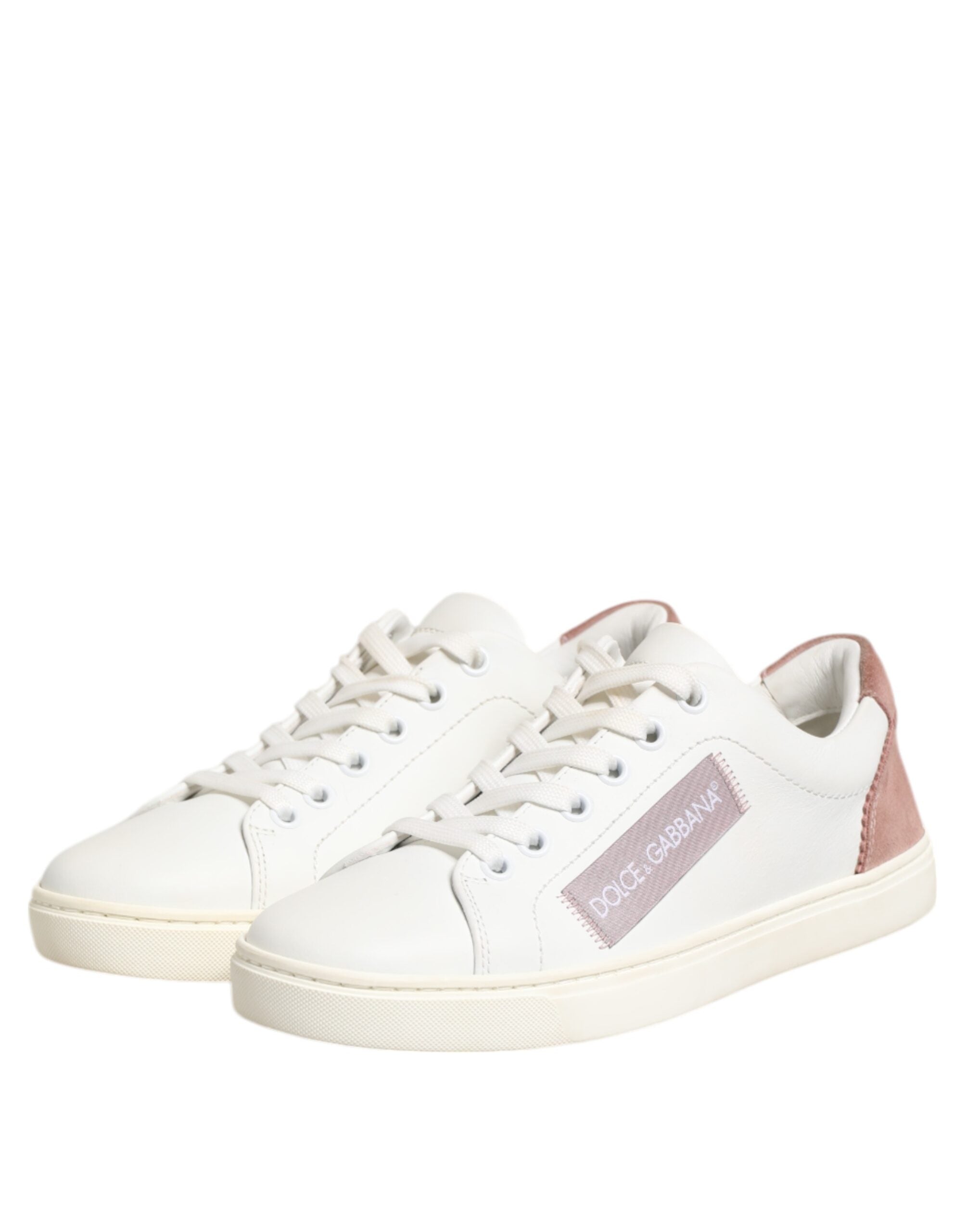 Dolce & Gabbana White Pink Leather Low Top Sneakers Women's Shoes