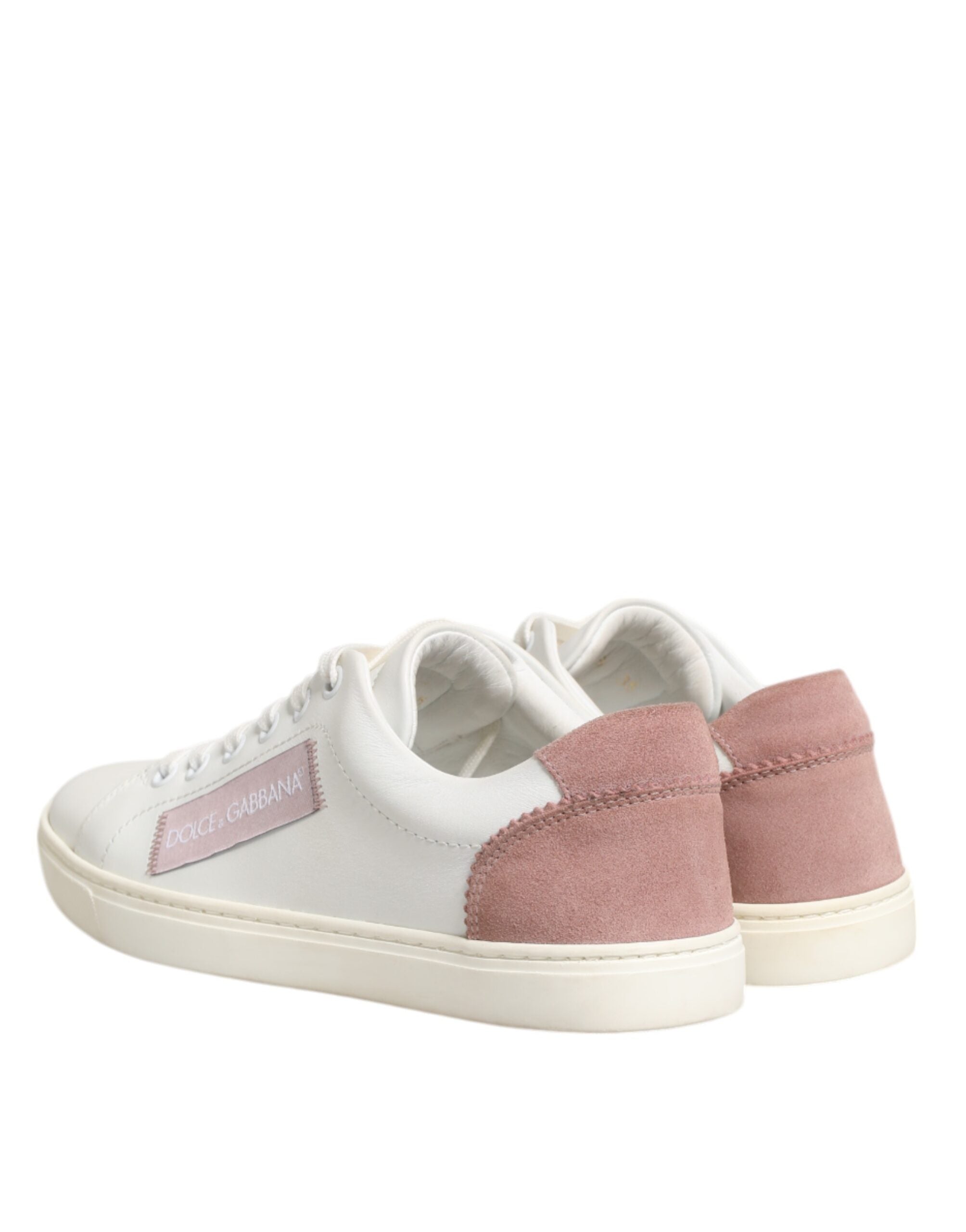 Dolce & Gabbana White Pink Leather Low Top Sneakers Women's Shoes