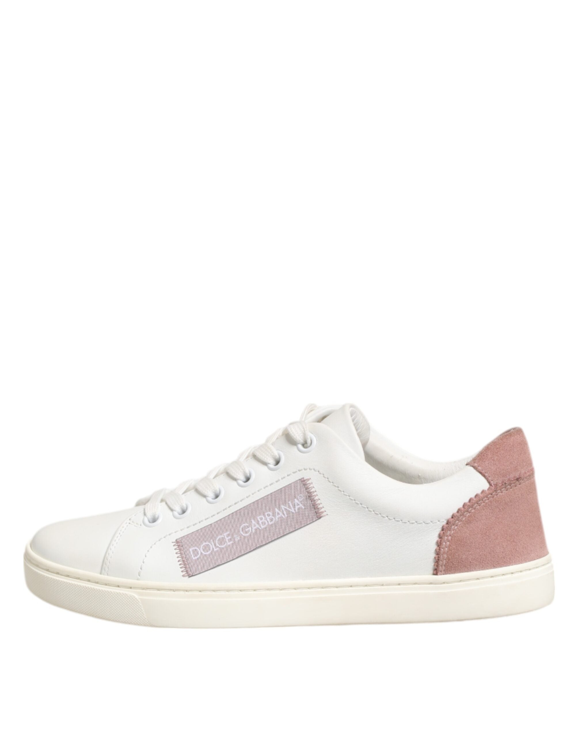 Dolce & Gabbana White Pink Leather Low Top Sneakers Women's Shoes