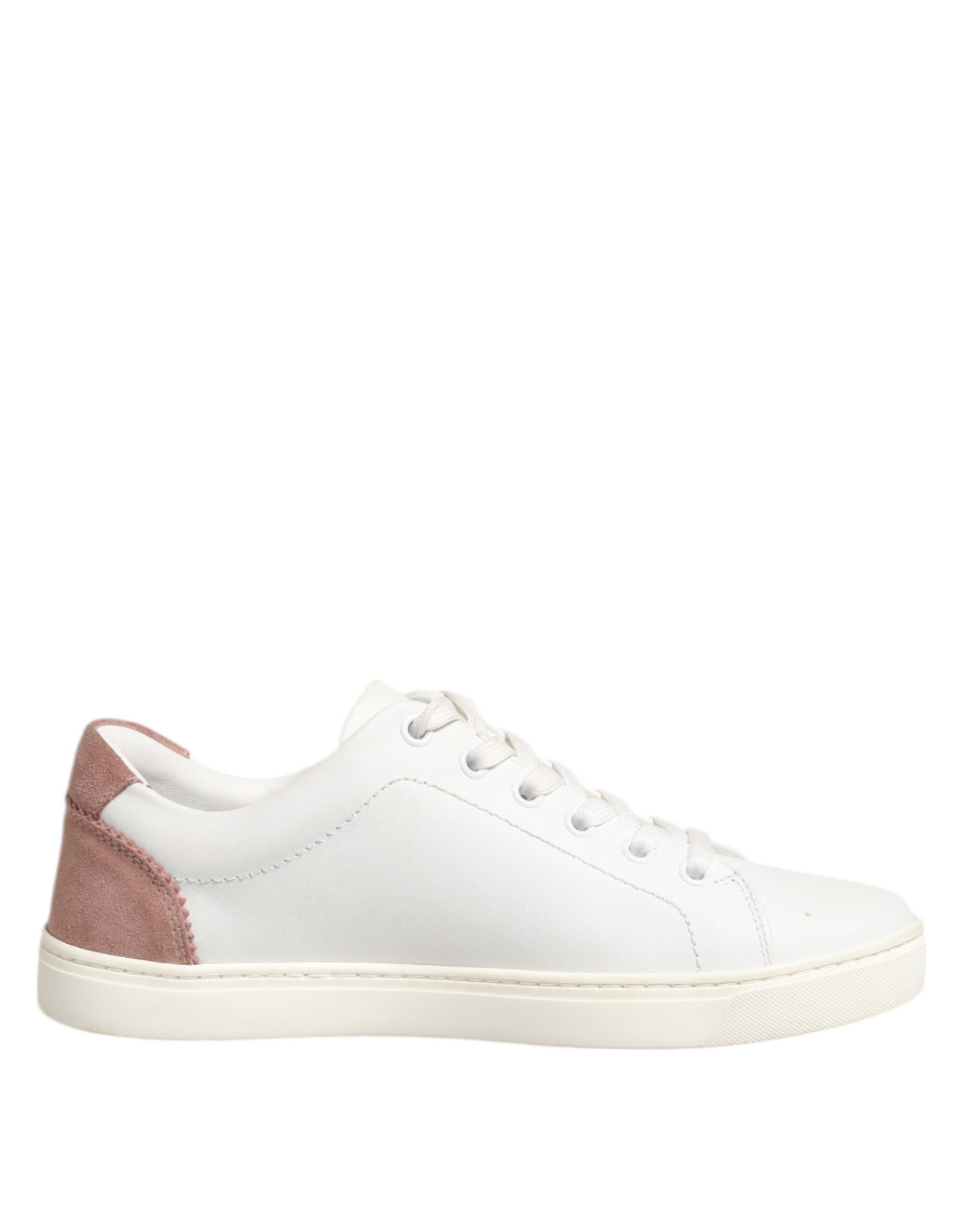 Dolce & Gabbana White Pink Leather Low Top Sneakers Women's Shoes