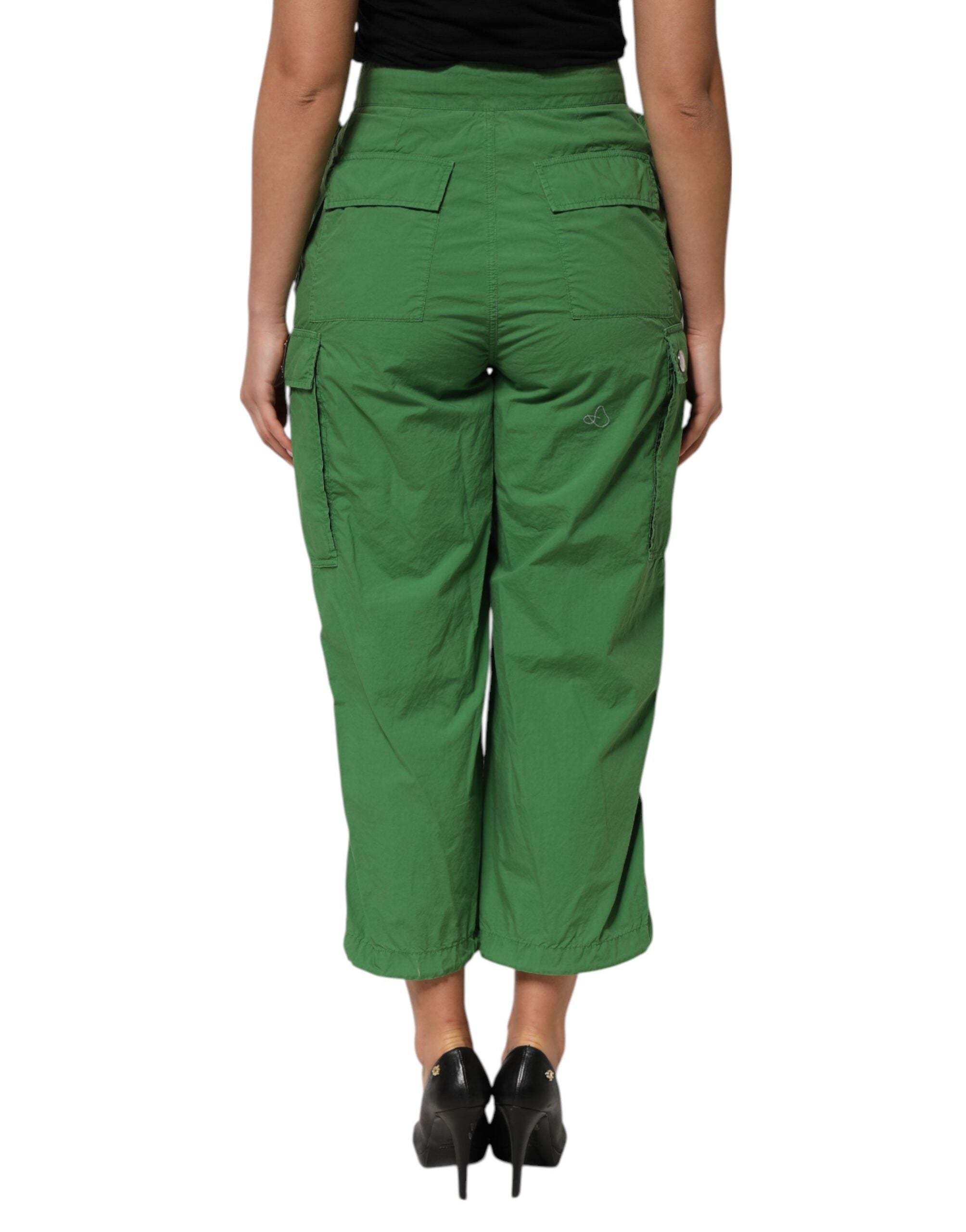 Dolce & Gabbana Green Cotton High Waist Cargo Trouser Women's Pants