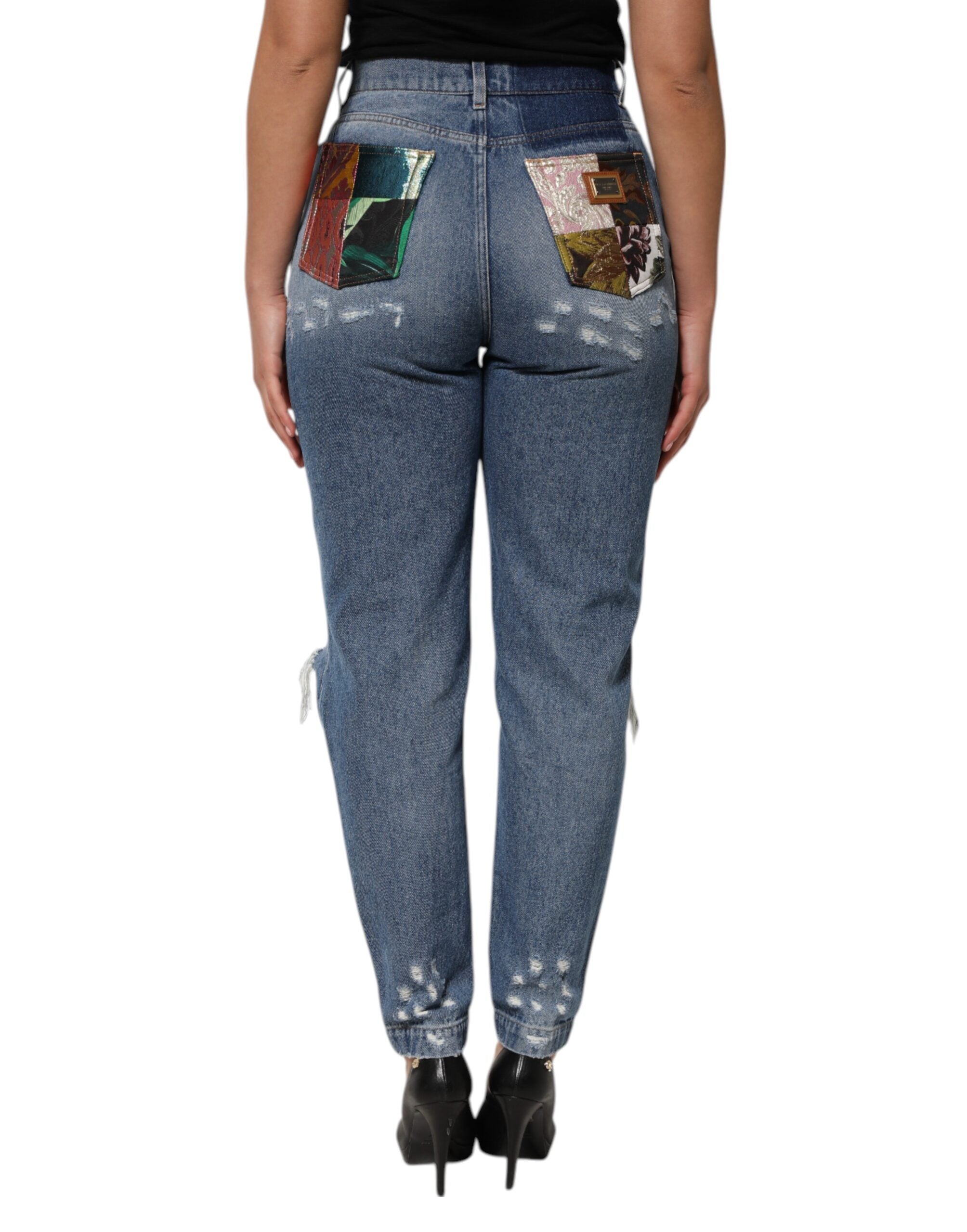Dolce & Gabbana Blue Tattered High Waist Women Denim Women's Jeans (Pre-Owned)