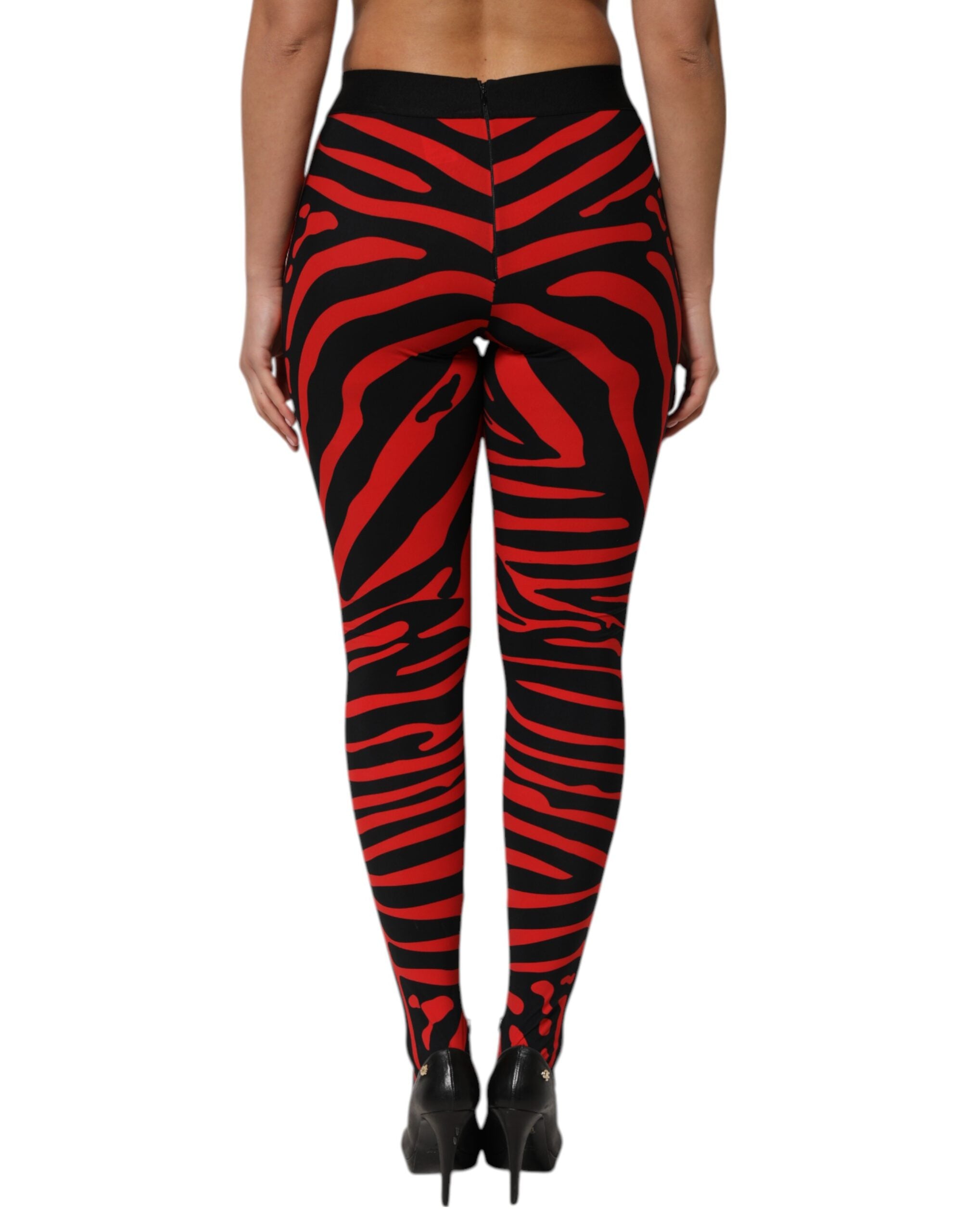 Dolce & Gabbana Black Red Nylon Logo Waisted Leggings Women's Pants