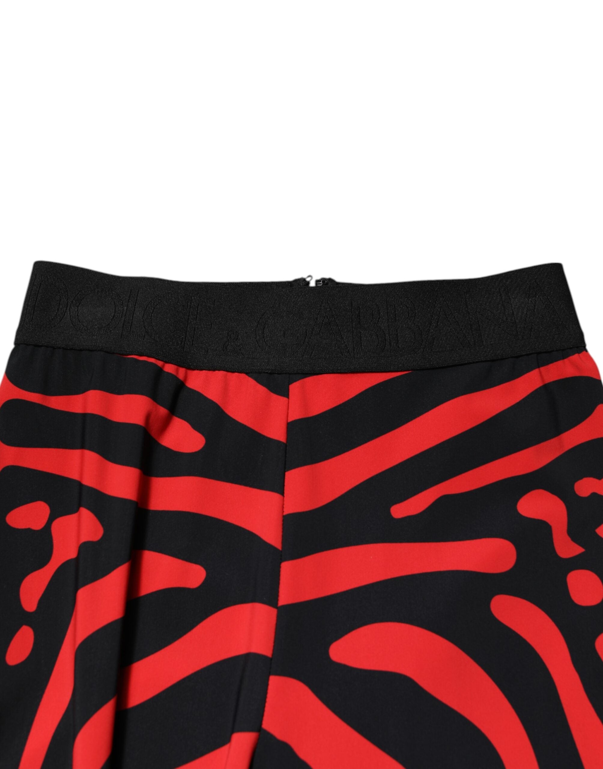 Dolce & Gabbana Black Red Nylon Logo Waisted Leggings Women's Pants