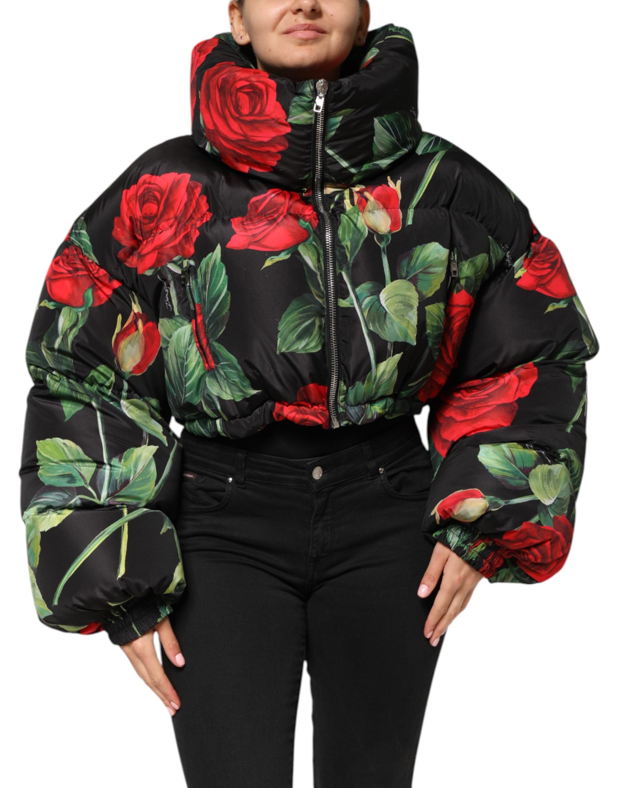 Dolce & Gabbana Multicolor Floral Puffer Coat Full Zip Women's Jacket