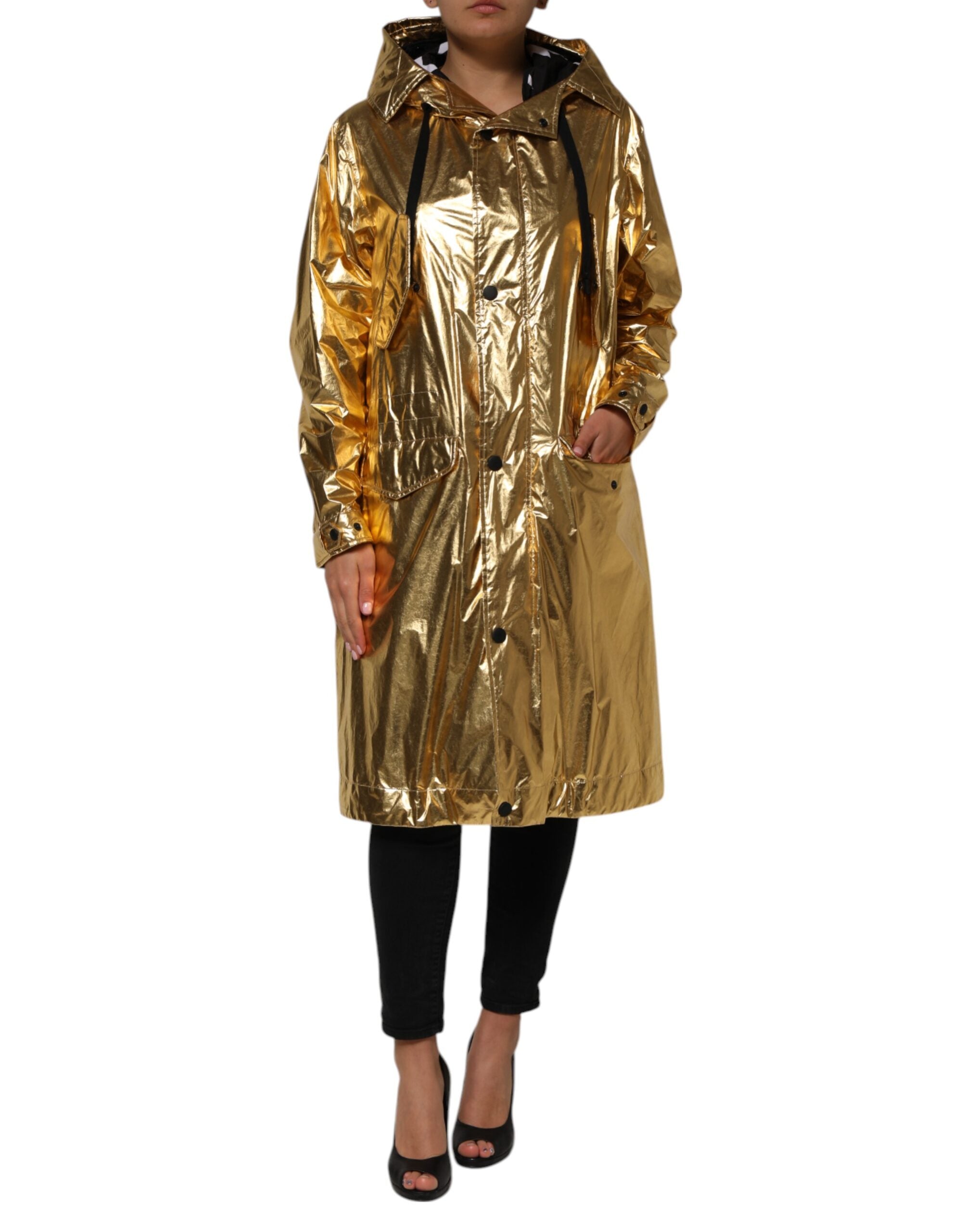 Dolce & Gabbana Gold Hooded Long Sleeves Trench Coat Women's Jacket