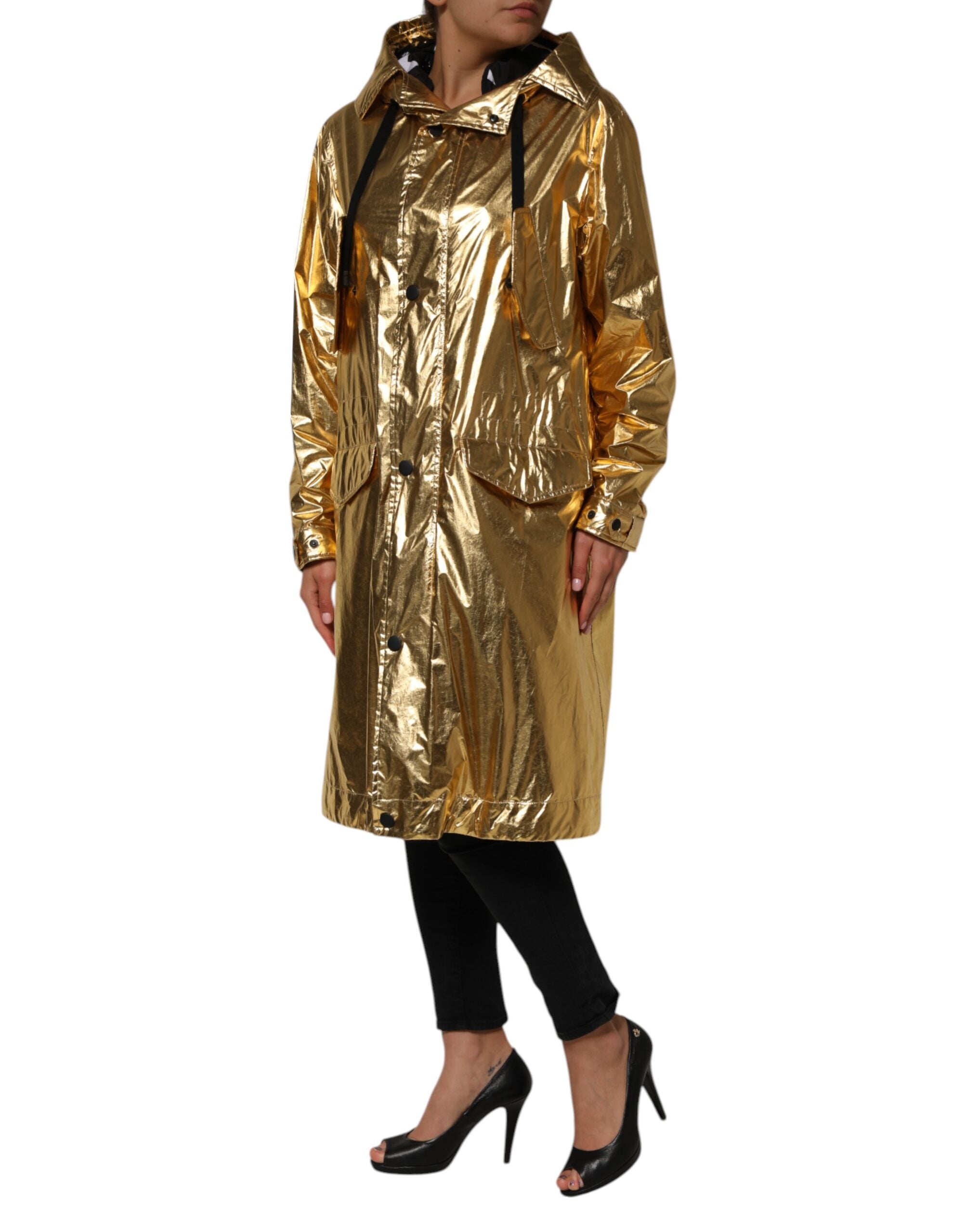Dolce & Gabbana Gold Hooded Long Sleeves Trench Coat Women's Jacket