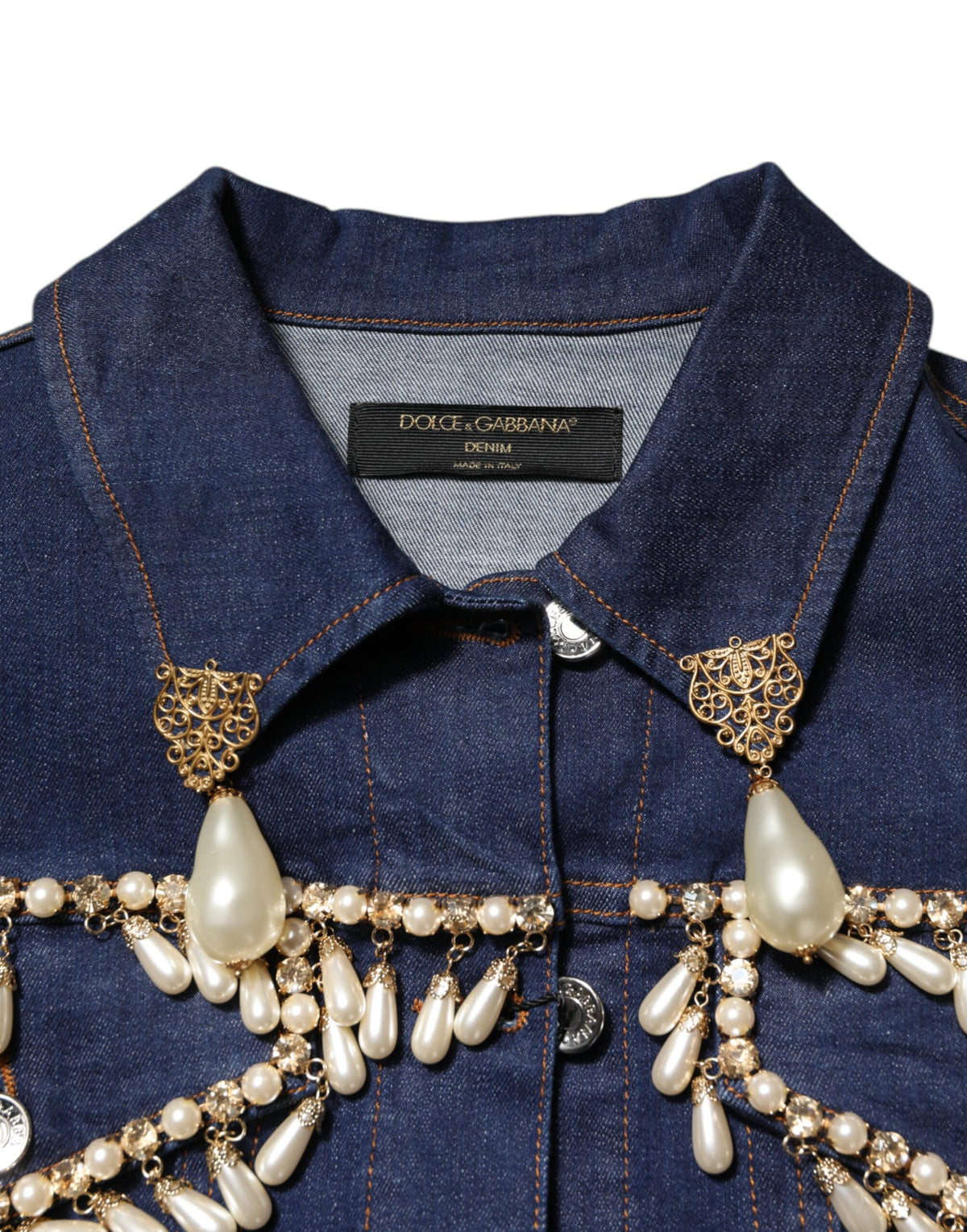 Dolce & Gabbana Blue Cotton Denim Crystal Embellished Women's Jacket