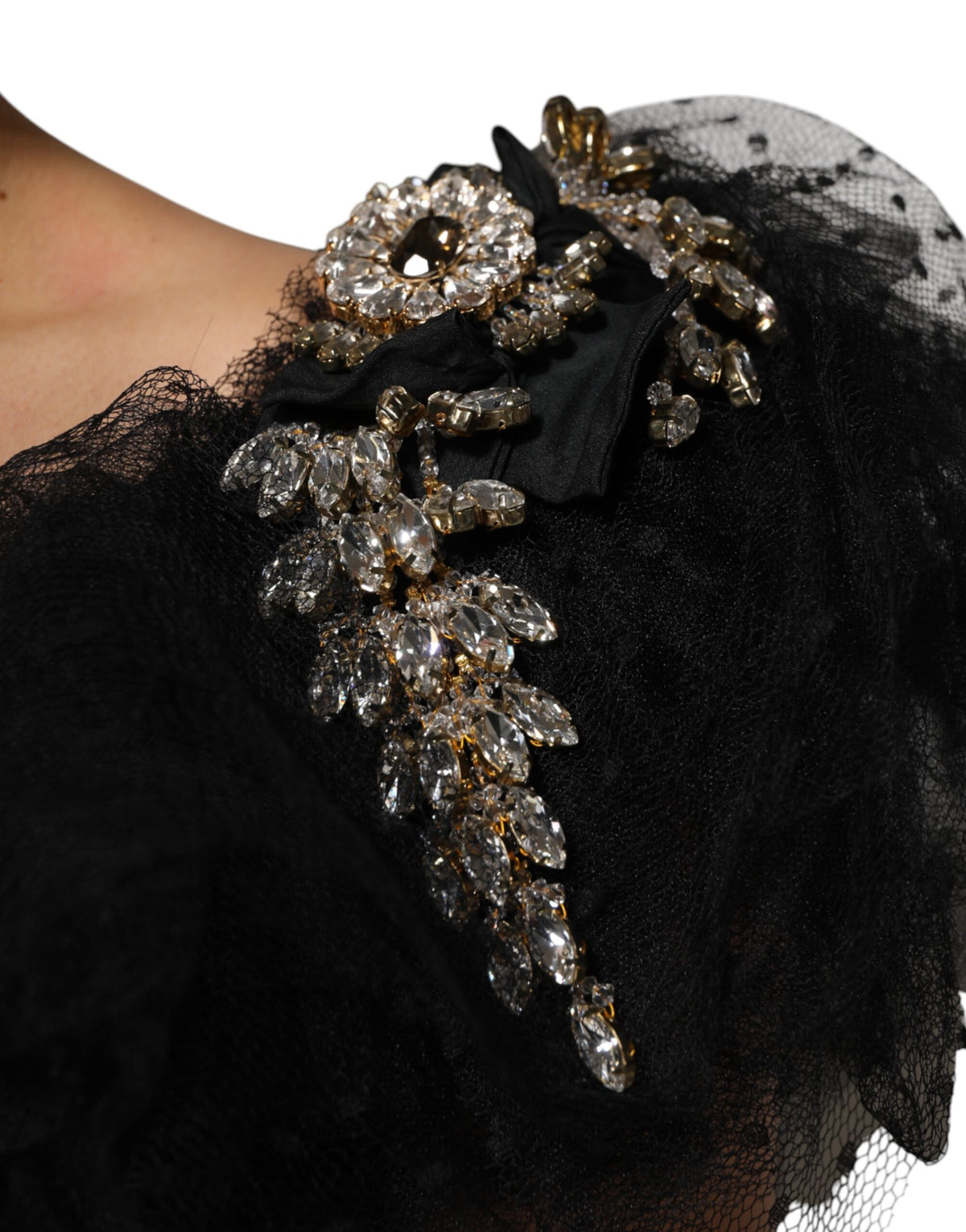 Dolce & Gabbana Black Crystal Embellished Midi A-line Women's Dress
