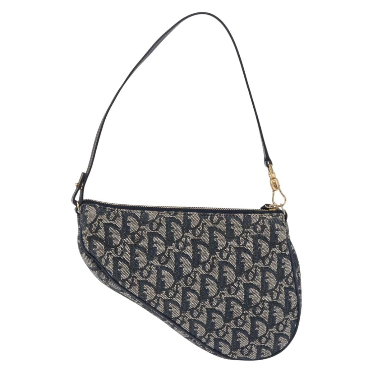 Christian Dior Vintage Saddle Bag Canvas Navy Canvas Clutche & Pouche Bag (Pre-Owned)