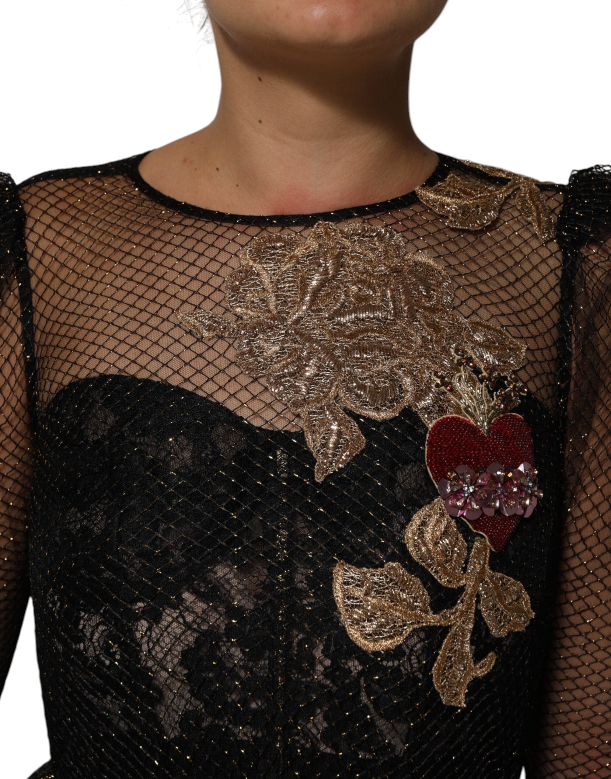Dolce & Gabbana Black Crystal Heart Embellished A-line Women's Dress (Pre-Owned)