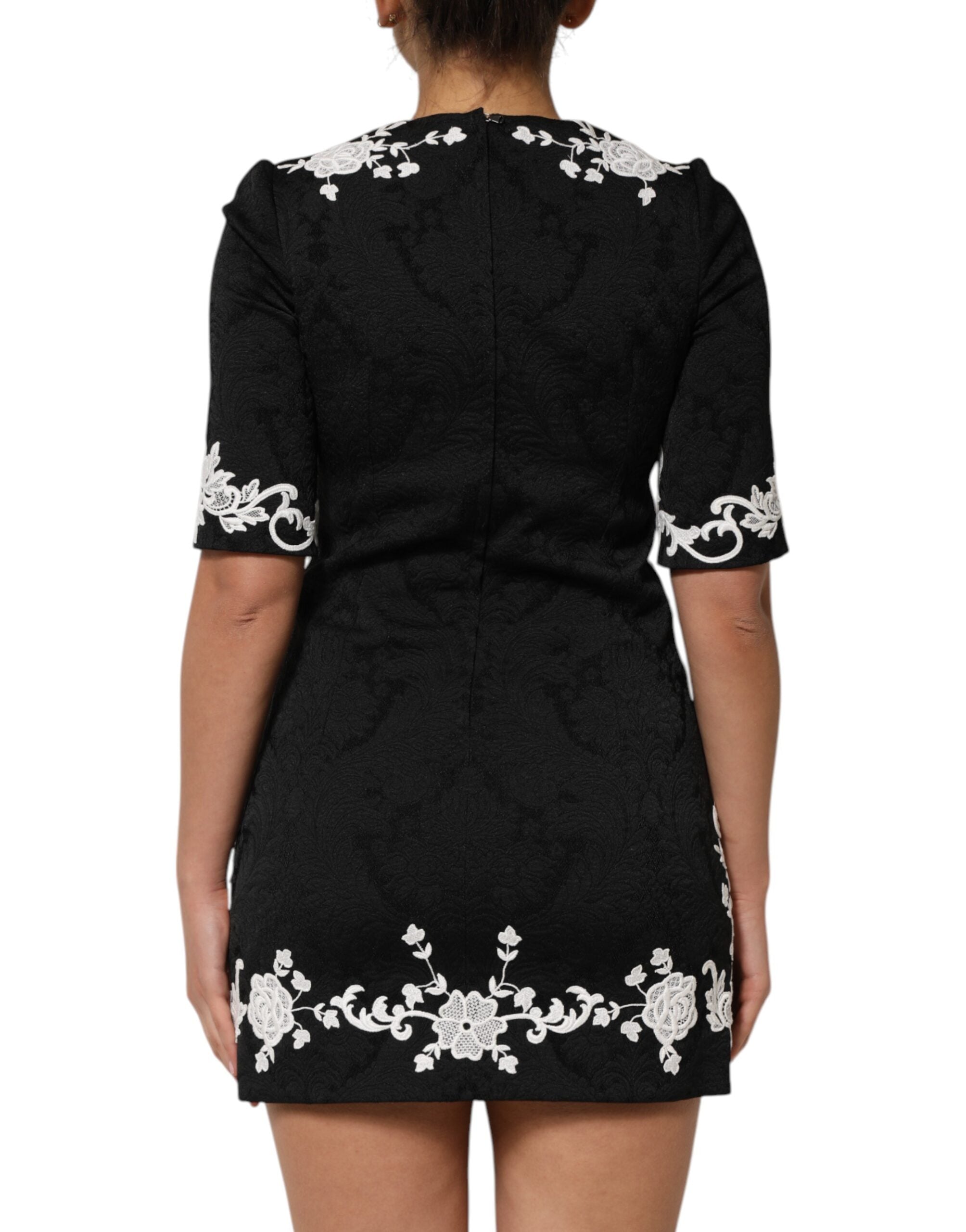 Dolce & Gabbana Black Lace Trim Short Sleeves A-line Women's Dress