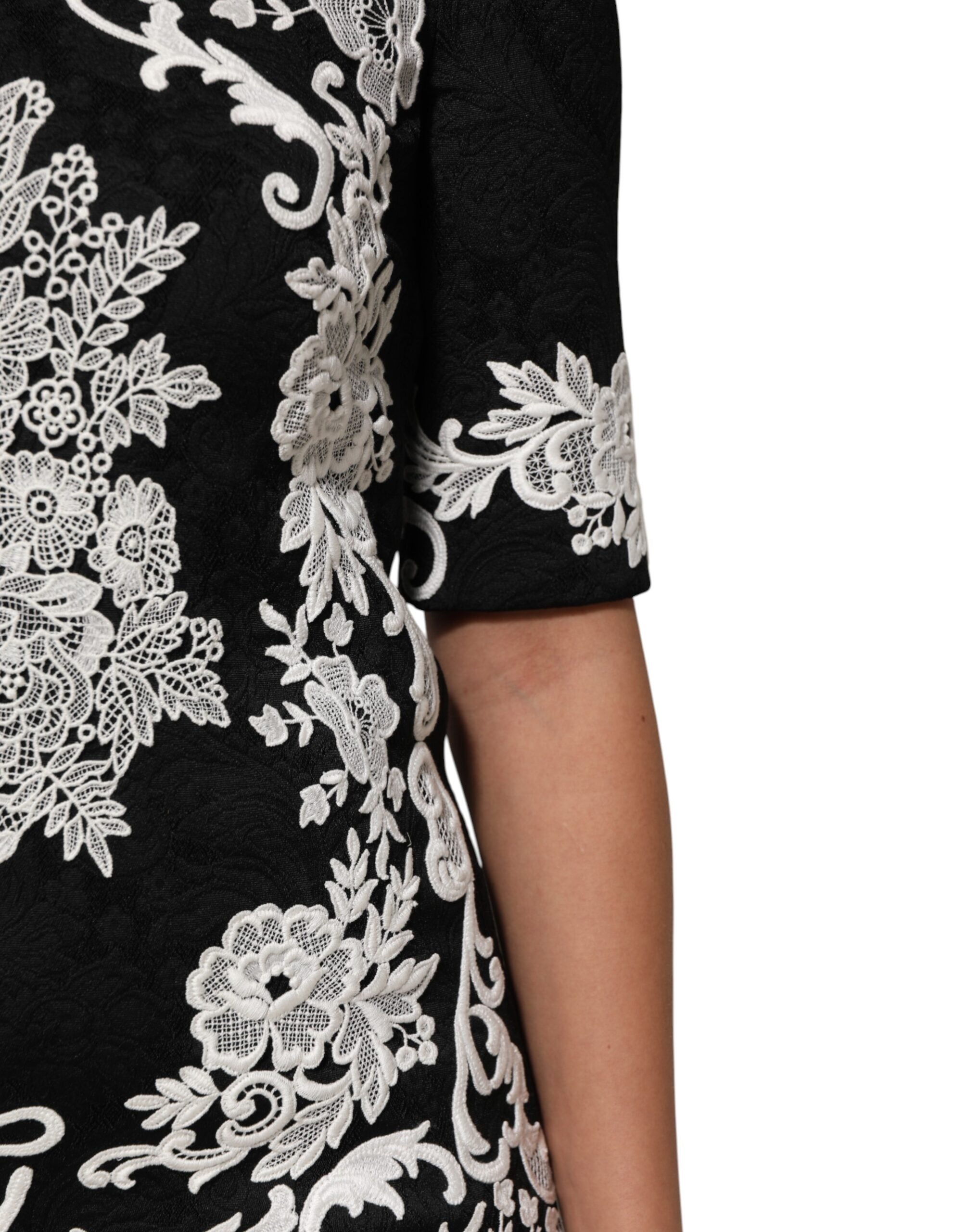 Dolce & Gabbana Black Lace Trim Short Sleeves A-line Women's Dress