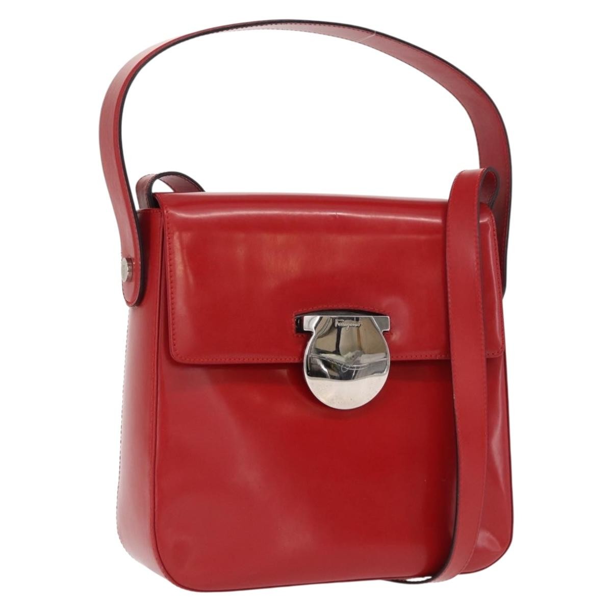 Salvatore Ferragamo Vala Leather Red Leather Handbag (Pre-Owned)