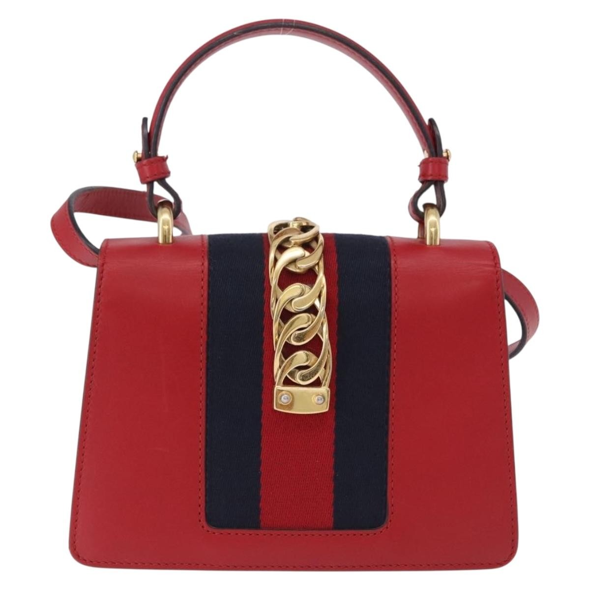 Gucci Sylvie Belt Leather Red Leather Handbag (Pre-Owned)