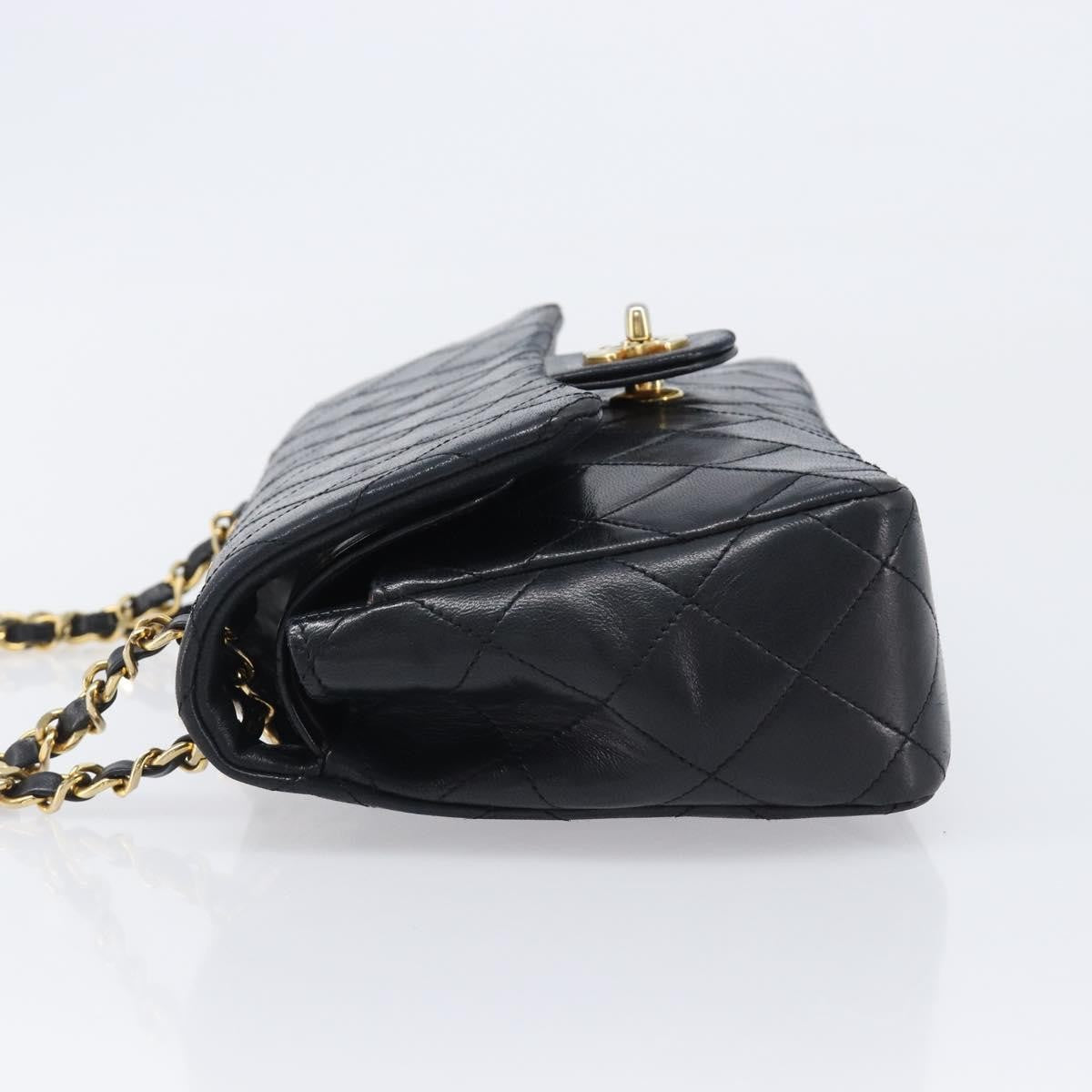 Chanel Vintage Classic Double Flap Quilted Lambskin Black Leather Shoulder Bag Bag (Pre-Owned)