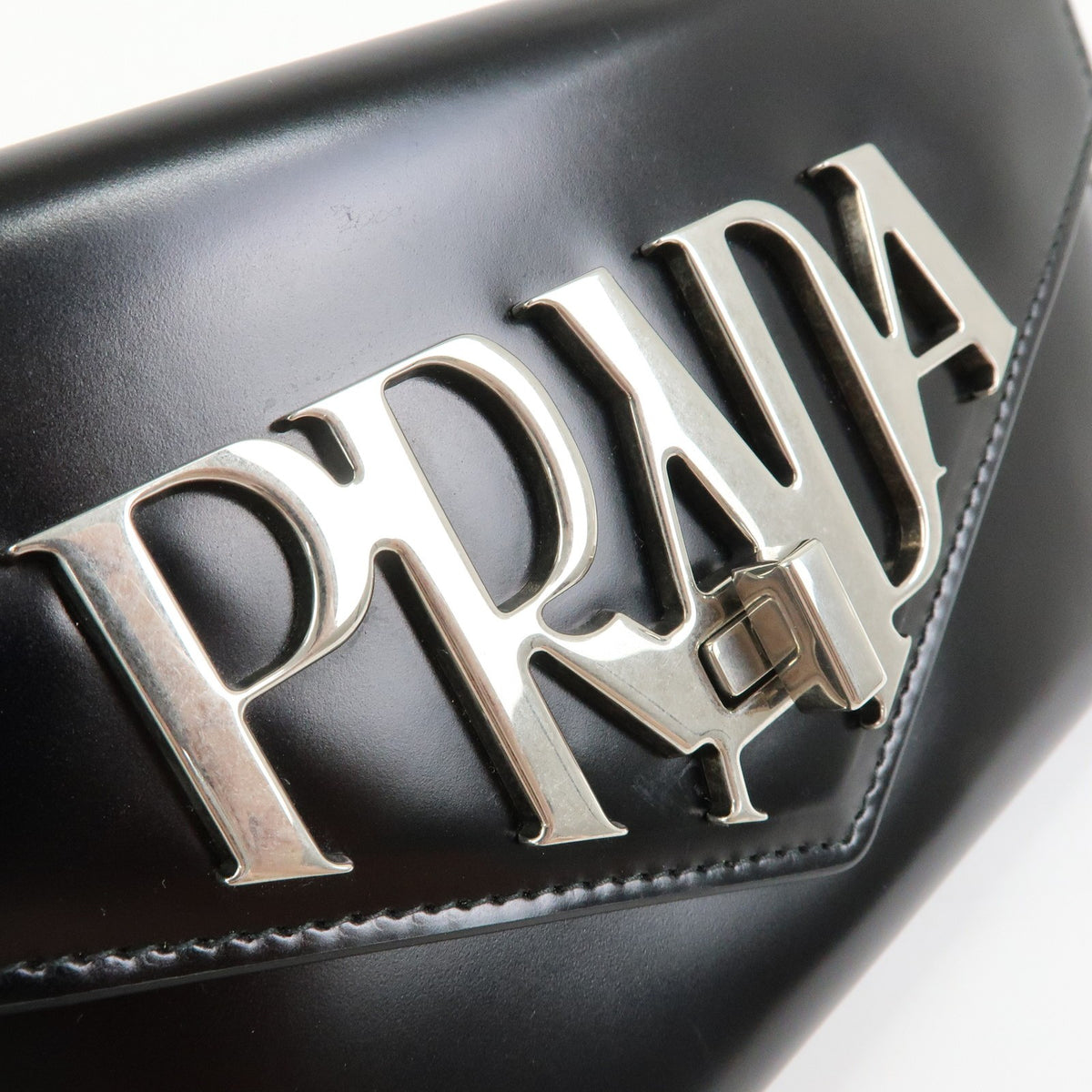 Prada Envelope Logo Clutch Spazzolato Leather Black Leather Clutche & Pouche Bag (Pre-Owned)