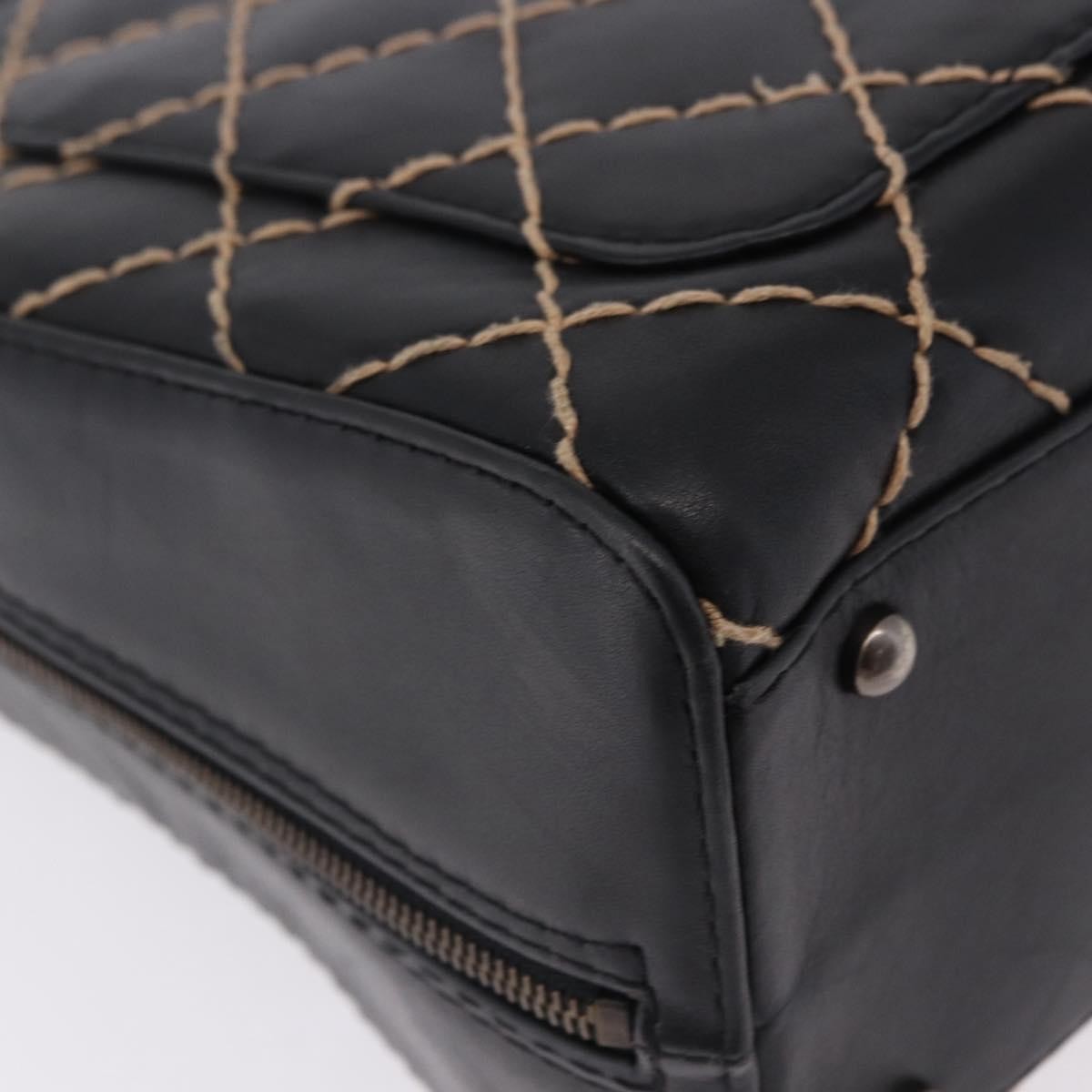 Chanel Surpique Zip Around Satchel Quilted Leather Black Leather Handbag (Pre-Owned)