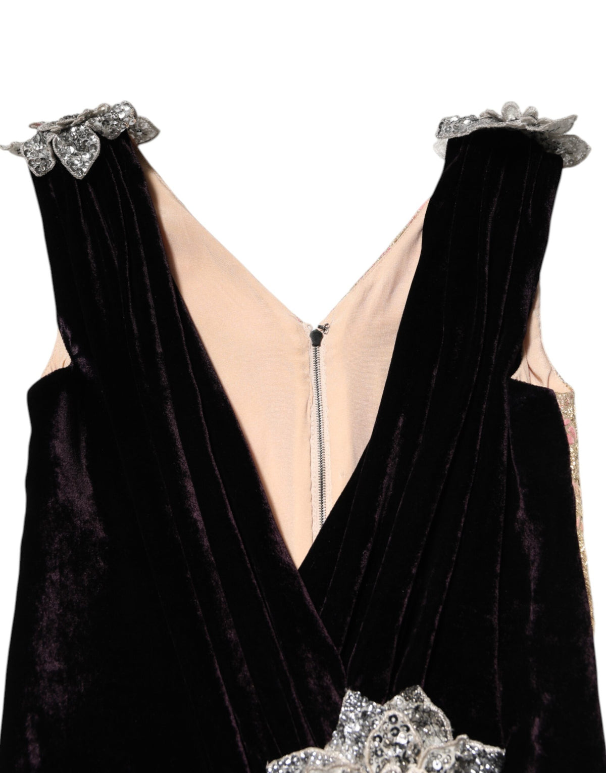 Dolce & Gabbana Black Velvet Flower Embellishment Aline Women's Dress