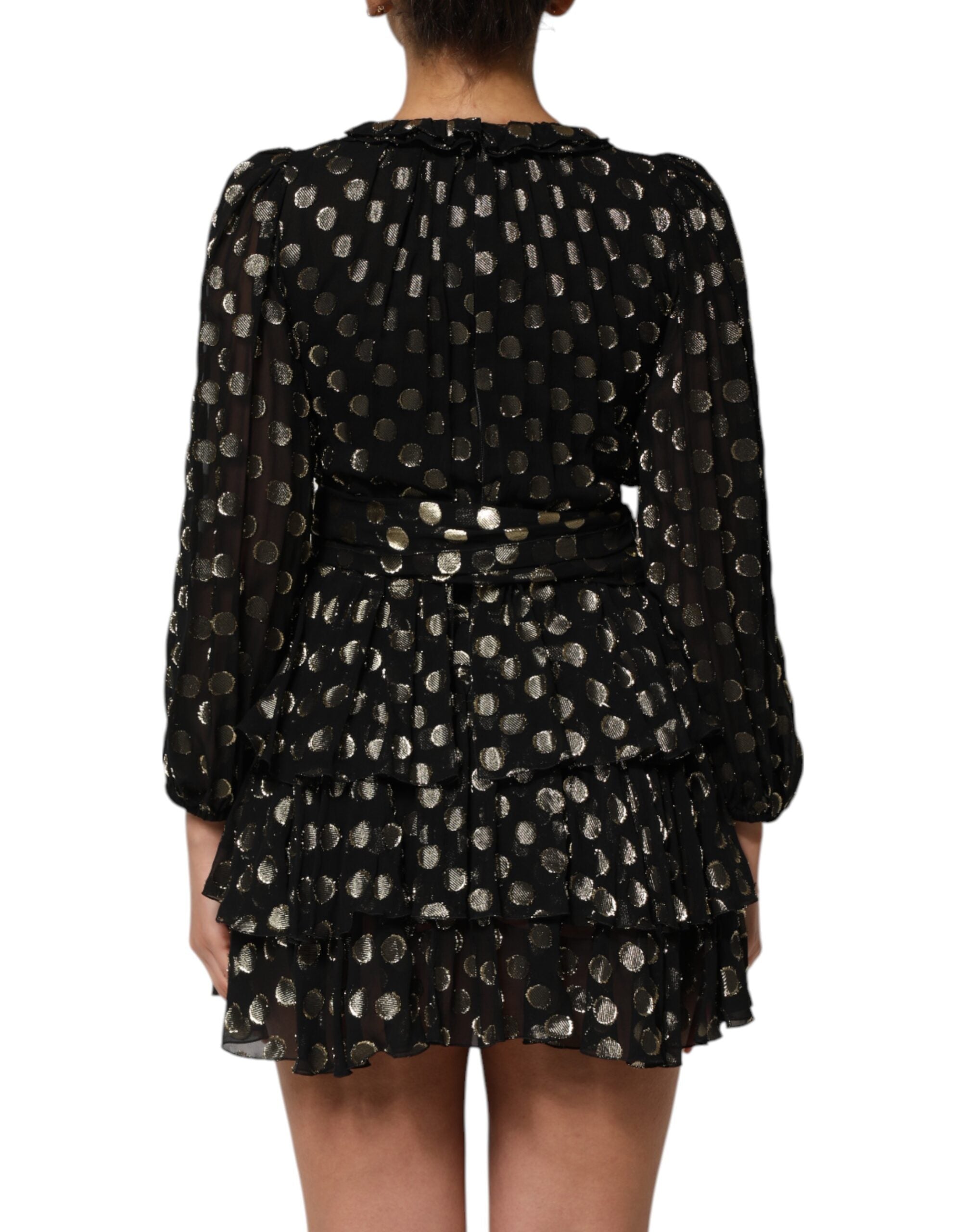Dolce & Gabbana Black Gold Polka Dot Silk Brocade Mini Women's Dress