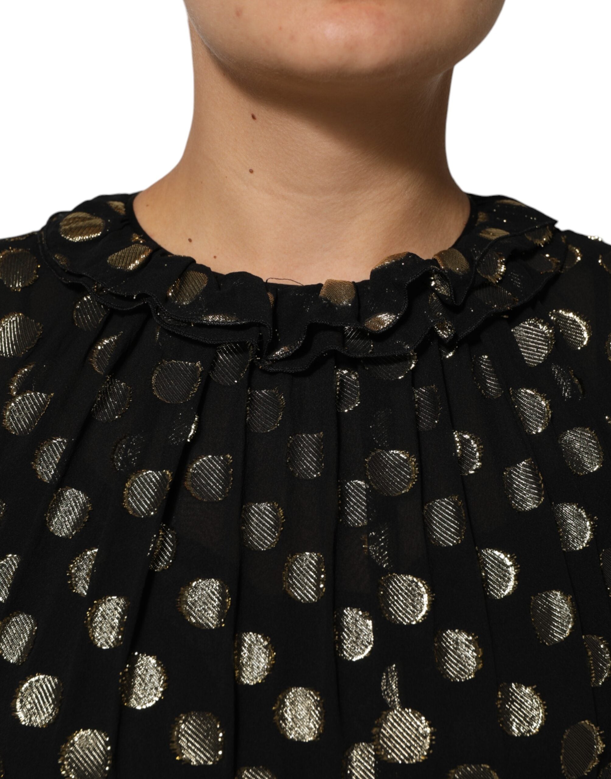 Dolce & Gabbana Black Gold Polka Dot Silk Brocade Mini Women's Dress