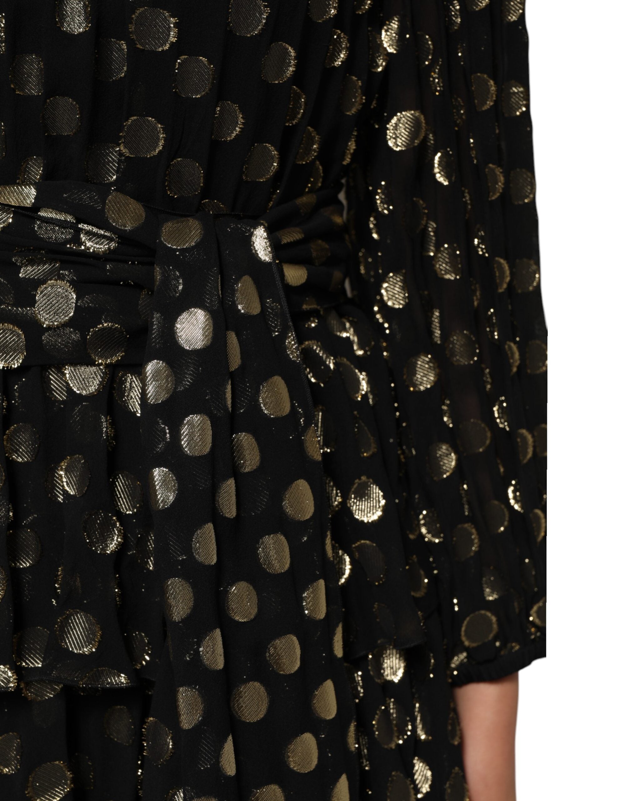 Dolce & Gabbana Black Gold Polka Dot Silk Brocade Mini Women's Dress