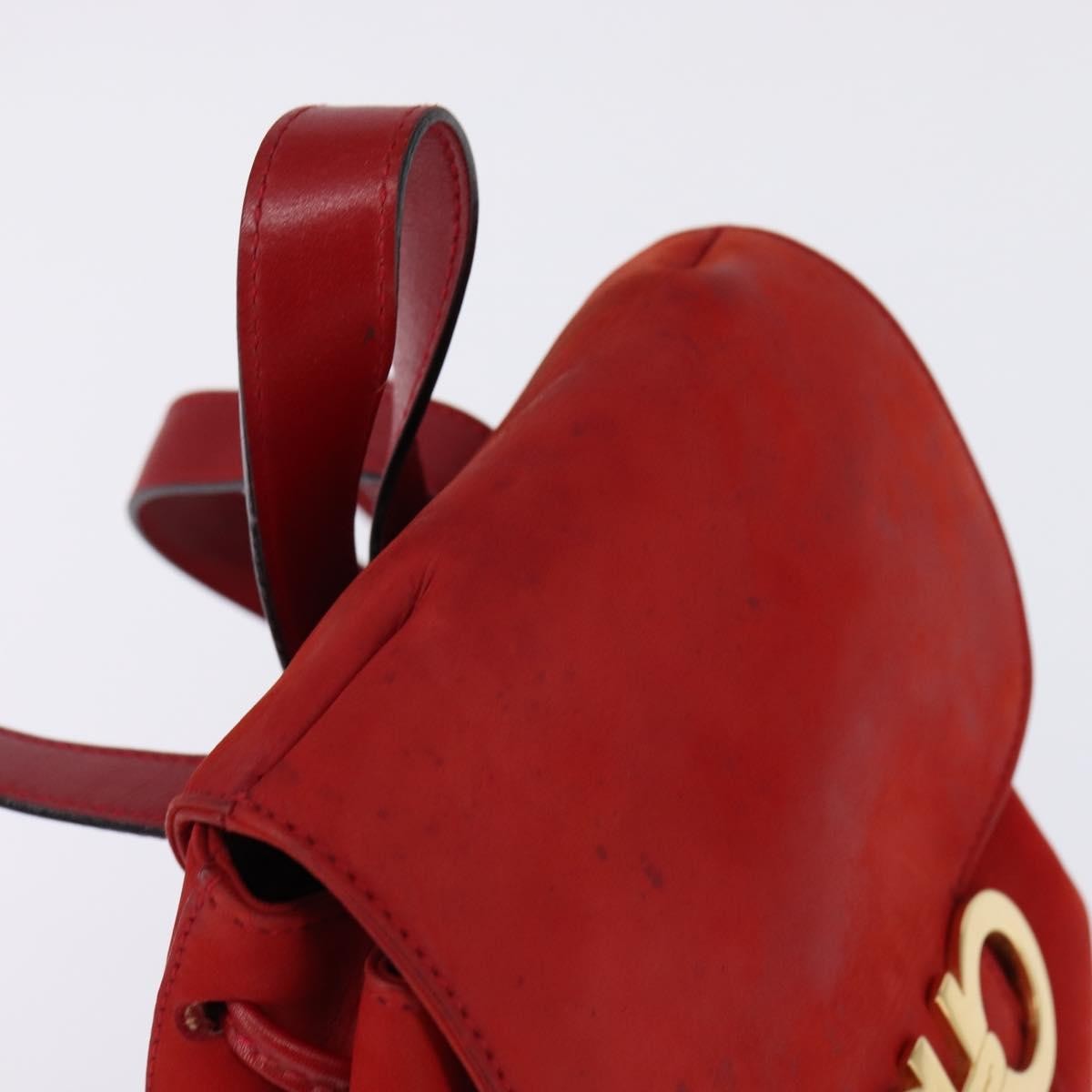 Salvatore Ferragamo Gancini Flap Drawstring Leather Red Leather Backpack Bag (Pre-Owned)