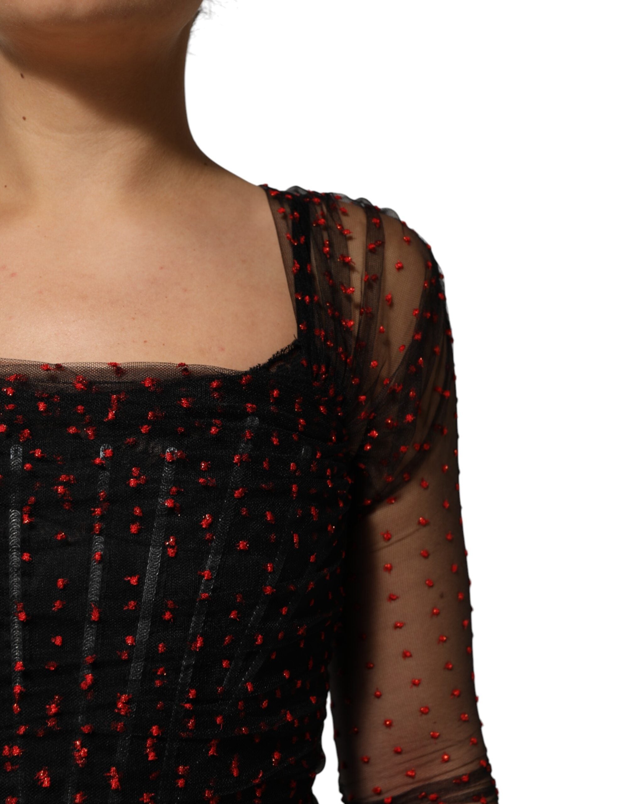 Dolce & Gabbana Black Lace Trim Long Sleeve Sheath Mini Women's Dress