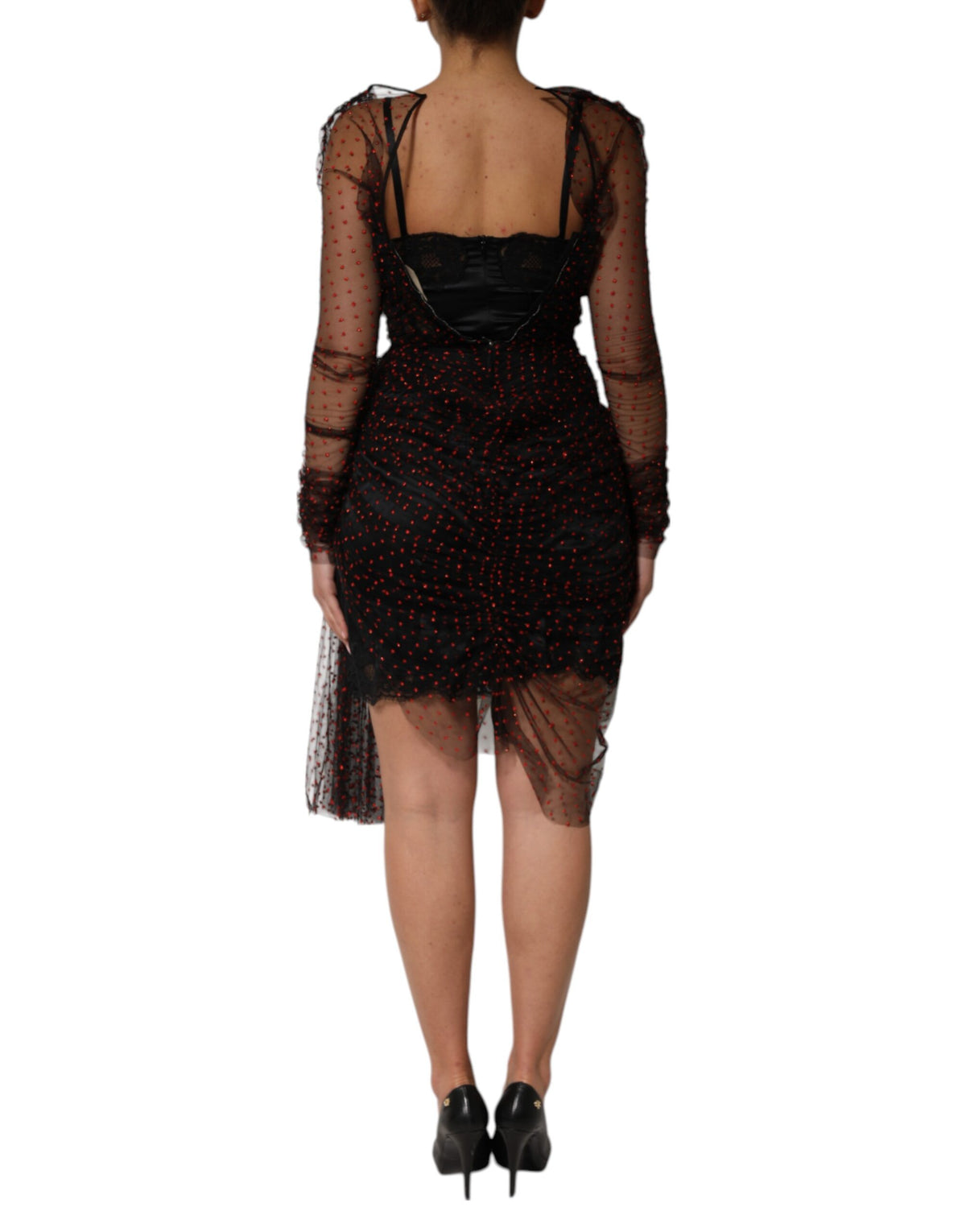 Dolce & Gabbana Black Lace Trim Long Sleeve Sheath Mini Women's Dress