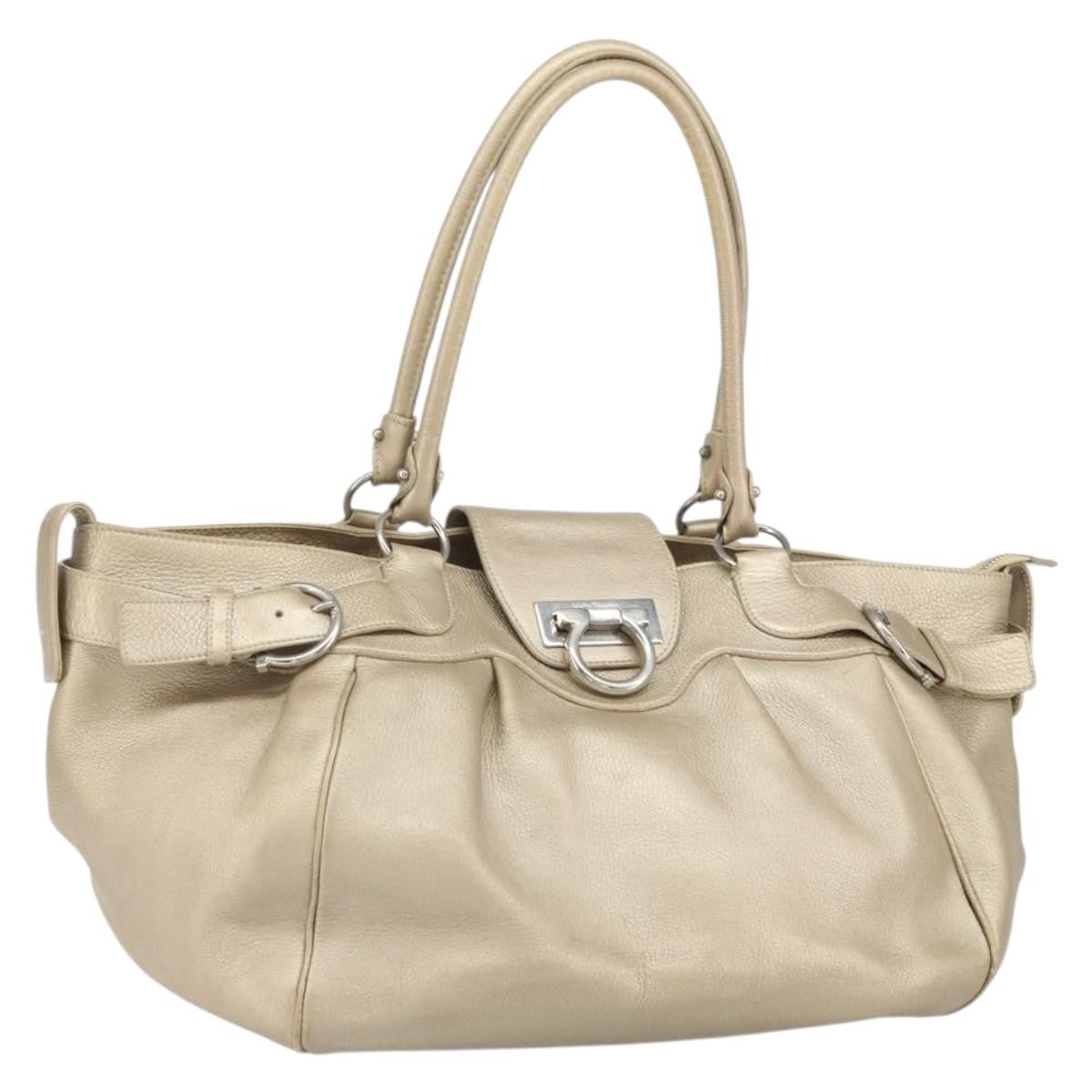 Salvatore Ferragamo Gancini Leather Gold Leather Handbag (Pre-Owned)
