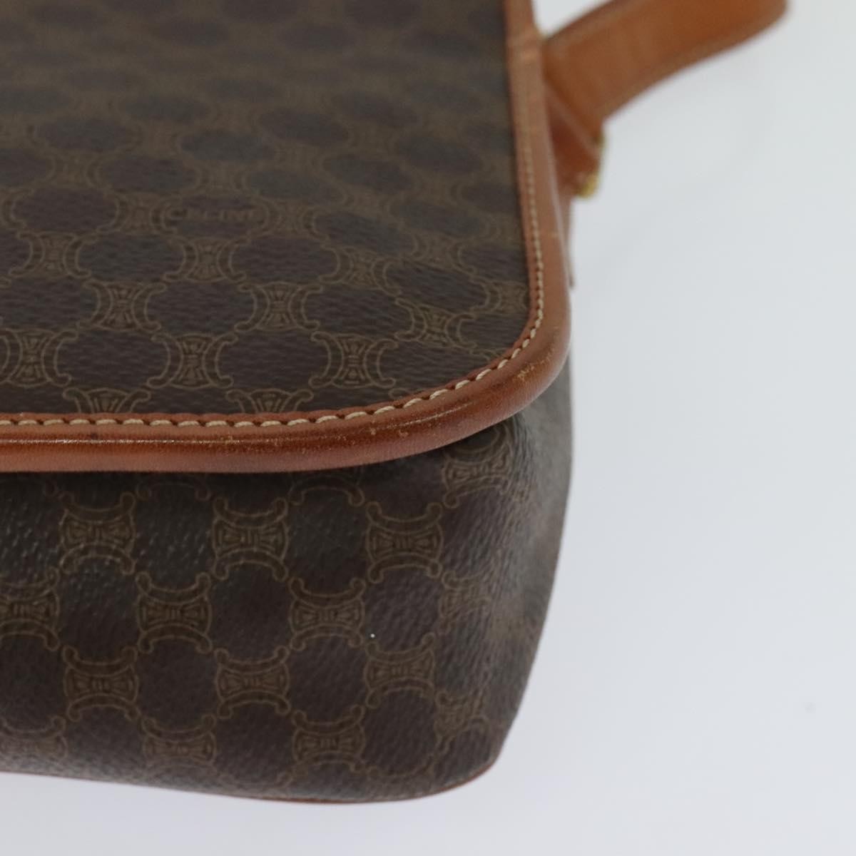 Celine Vintage Macadam Circle Logo Canvas And Leather Brown Canvas Shoulder Bag Bag (Pre-Owned)
