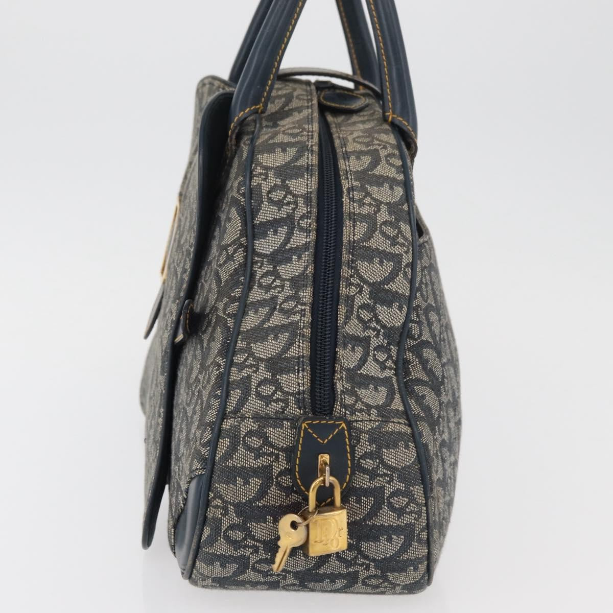 Christian Dior Vintage Saddle Bowler Diorissimo Canvas Navy Canvas Handbag (Pre-Owned)