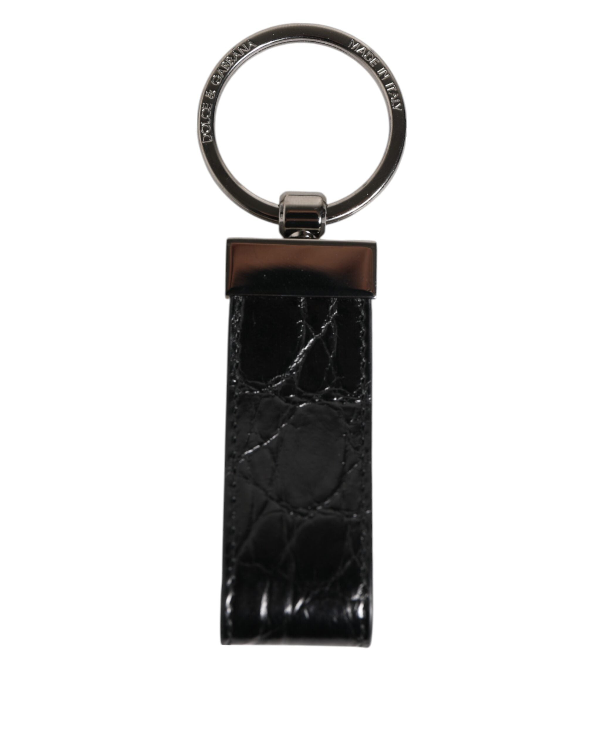 Dolce & Gabbana Black Leather Logo Metal Ring Keychain Holder Men Men's Keyring