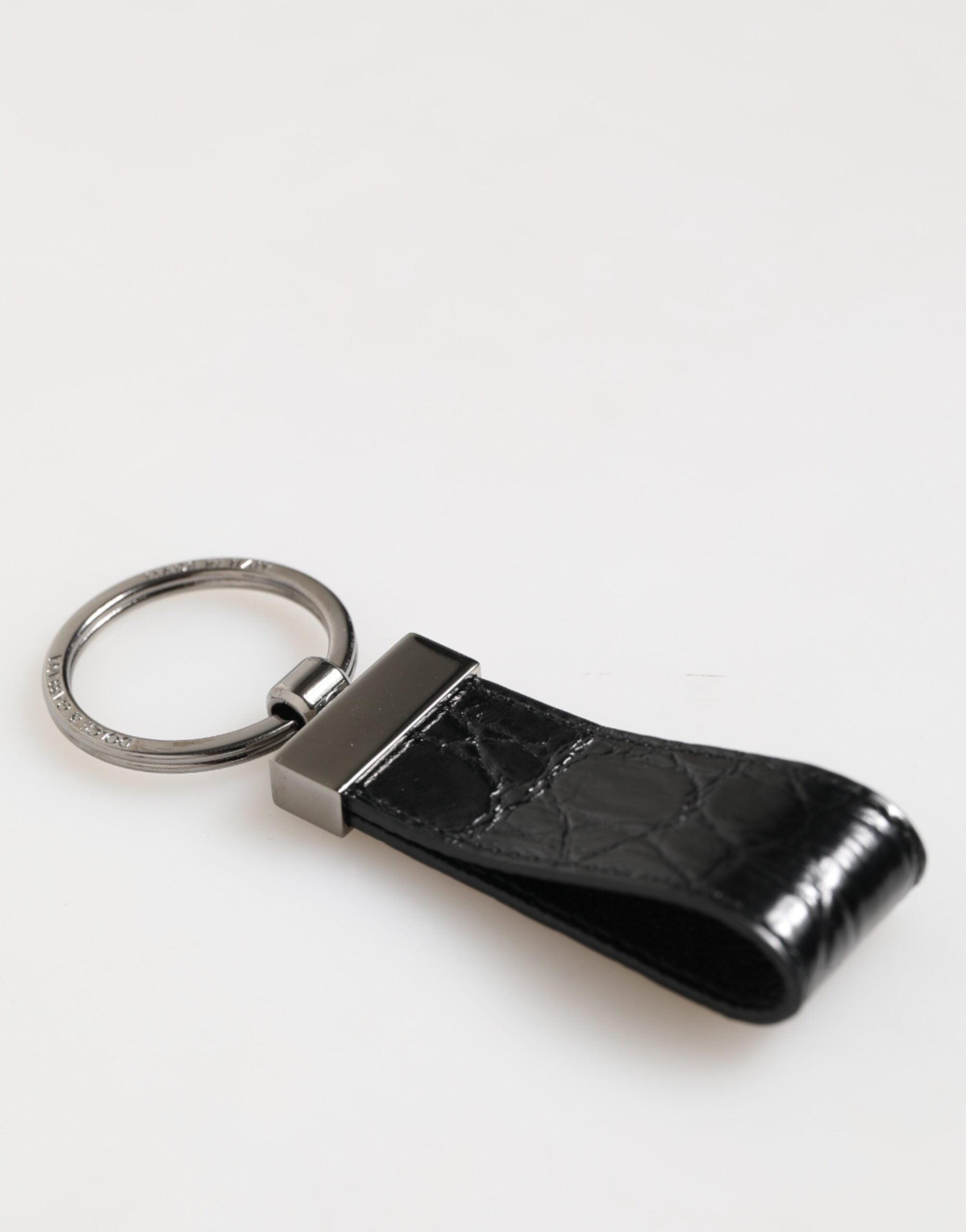 Dolce & Gabbana Black Leather Logo Metal Ring Keychain Holder Men Men's Keyring