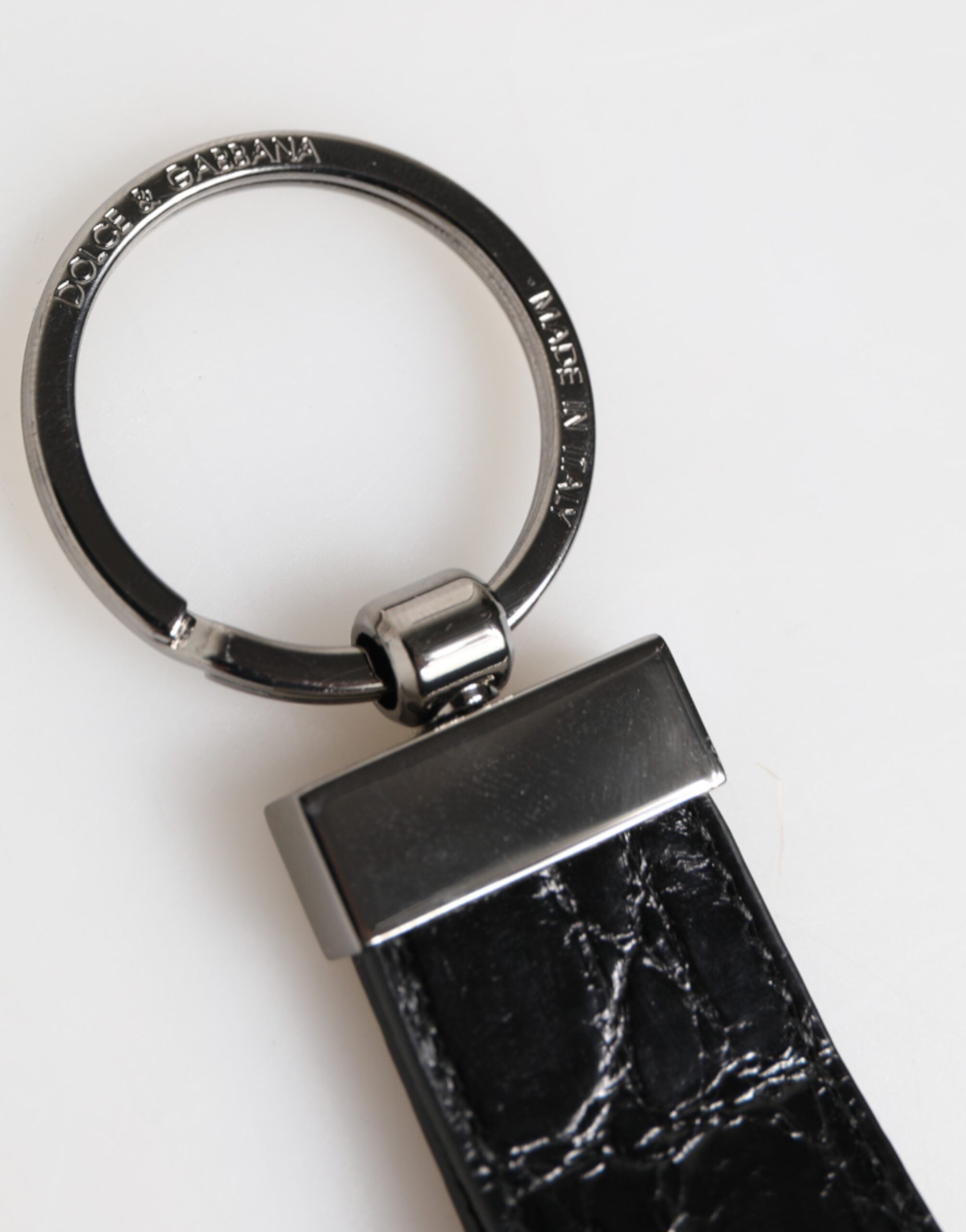 Dolce & Gabbana Black Leather Logo Metal Ring Keychain Holder Men Men's Keyring