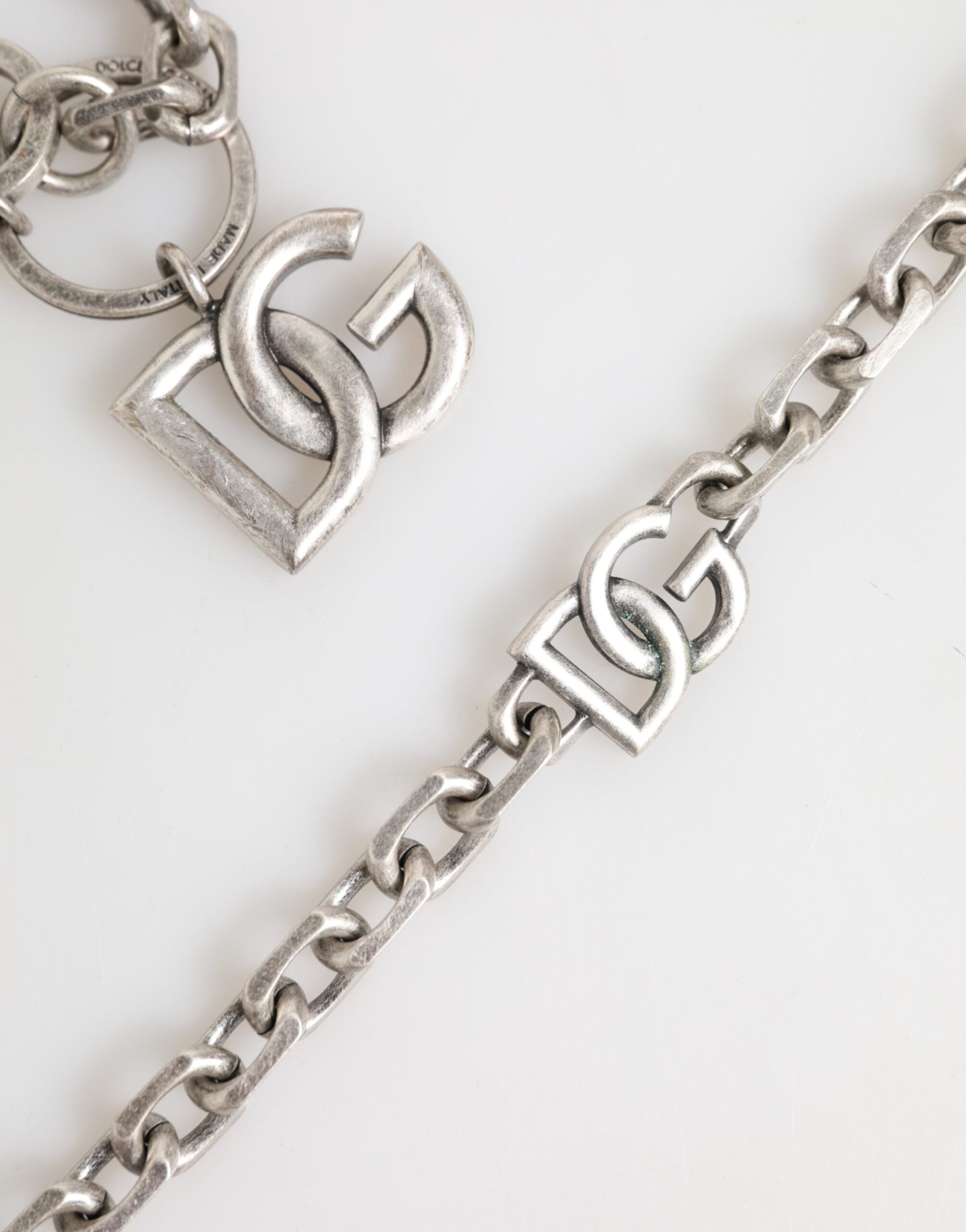 Dolce & Gabbana Silver Tone Brass DG Logo Detailing Chain Men Men's Necklace