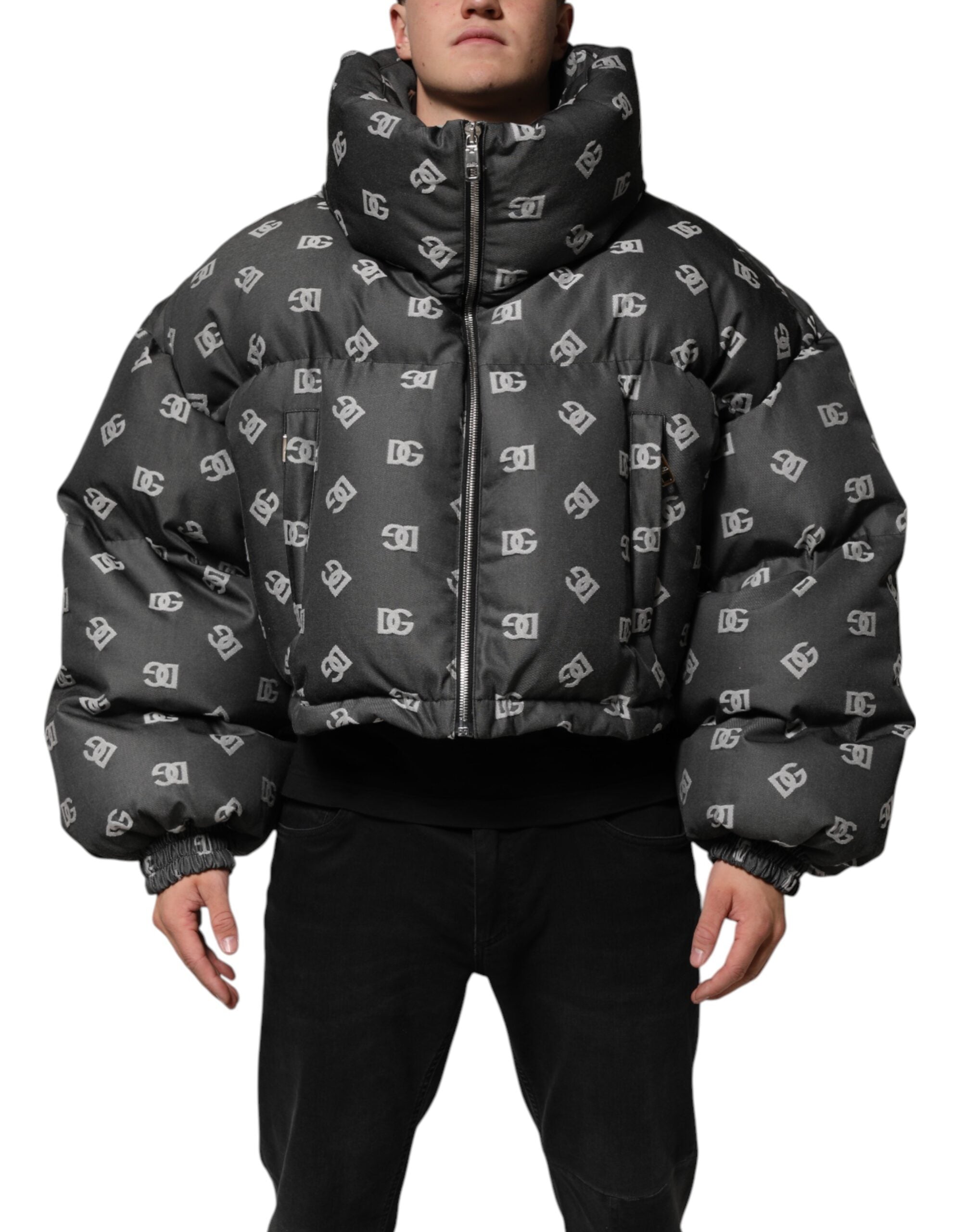 Dolce & Gabbana Black DG Monogram Full Zip Puffer Men Men's Jacket