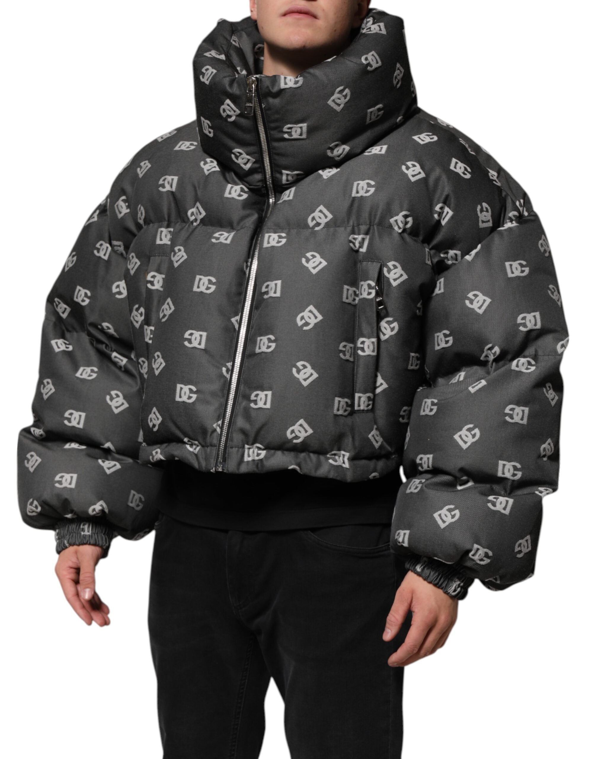 Dolce & Gabbana Black DG Monogram Full Zip Puffer Men Men's Jacket