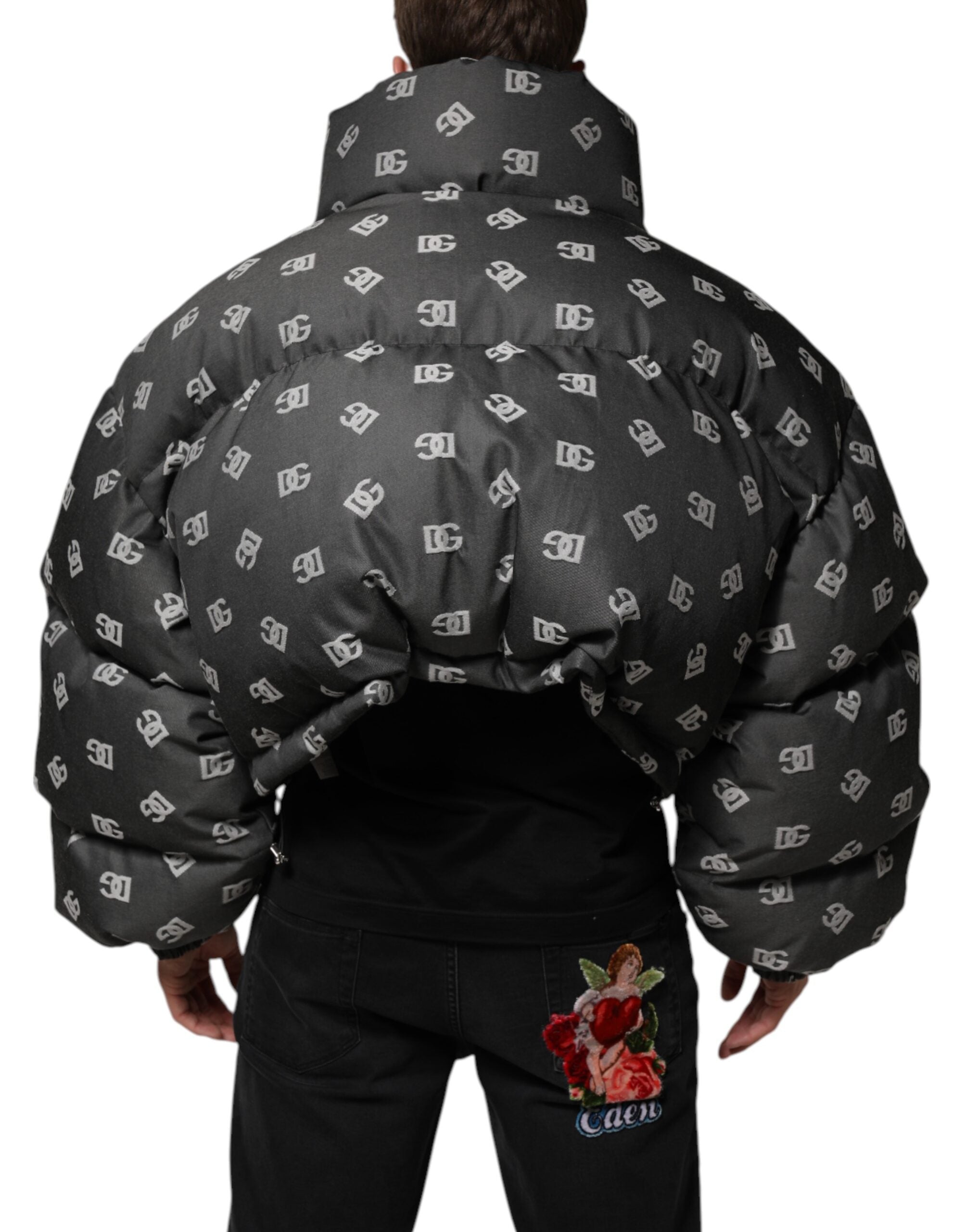 Dolce & Gabbana Black DG Monogram Full Zip Puffer Men Men's Jacket