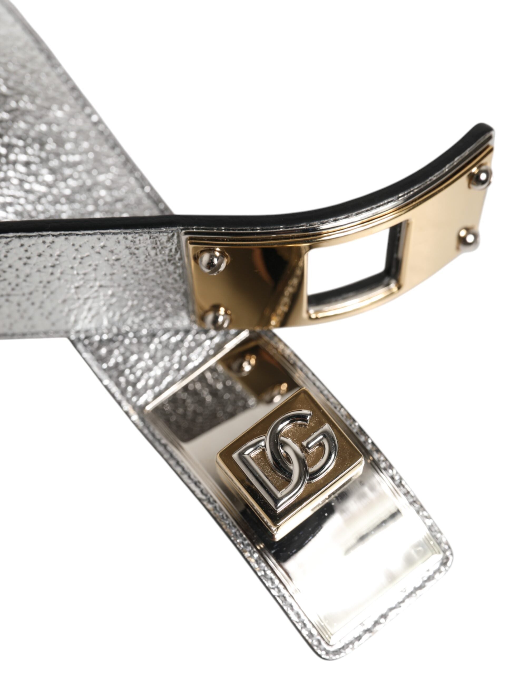 Dolce & Gabbana Silver Textured Leather Gold Tone Metal Men's Neckband (Pre-Owned)
