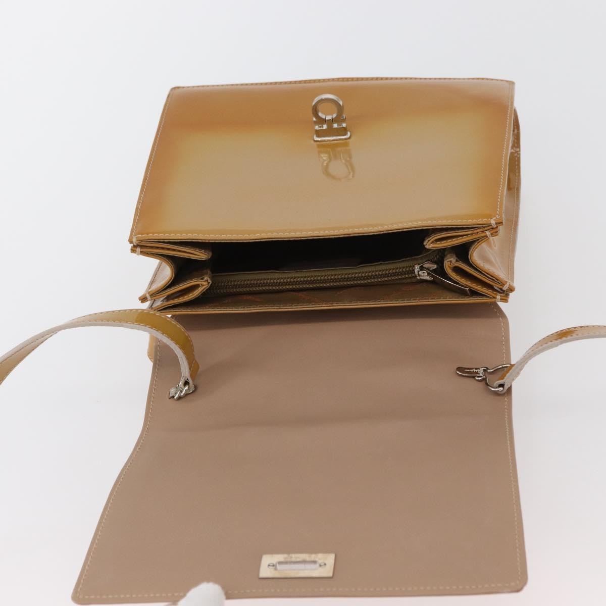 Salvatore Ferragamo Gancini Patent Leather Beige Patent_Leather Handbag (Pre-Owned)