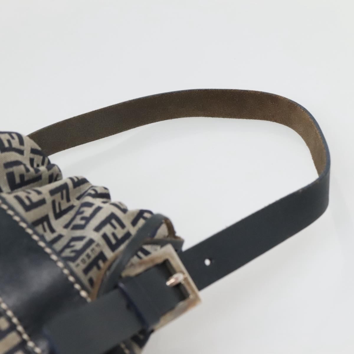 Fendi Ff Logo Mon Tresor Bucket Printed Shearling With Leather Navy Canvas Shoulder Bag Bag (Pre-Owned)