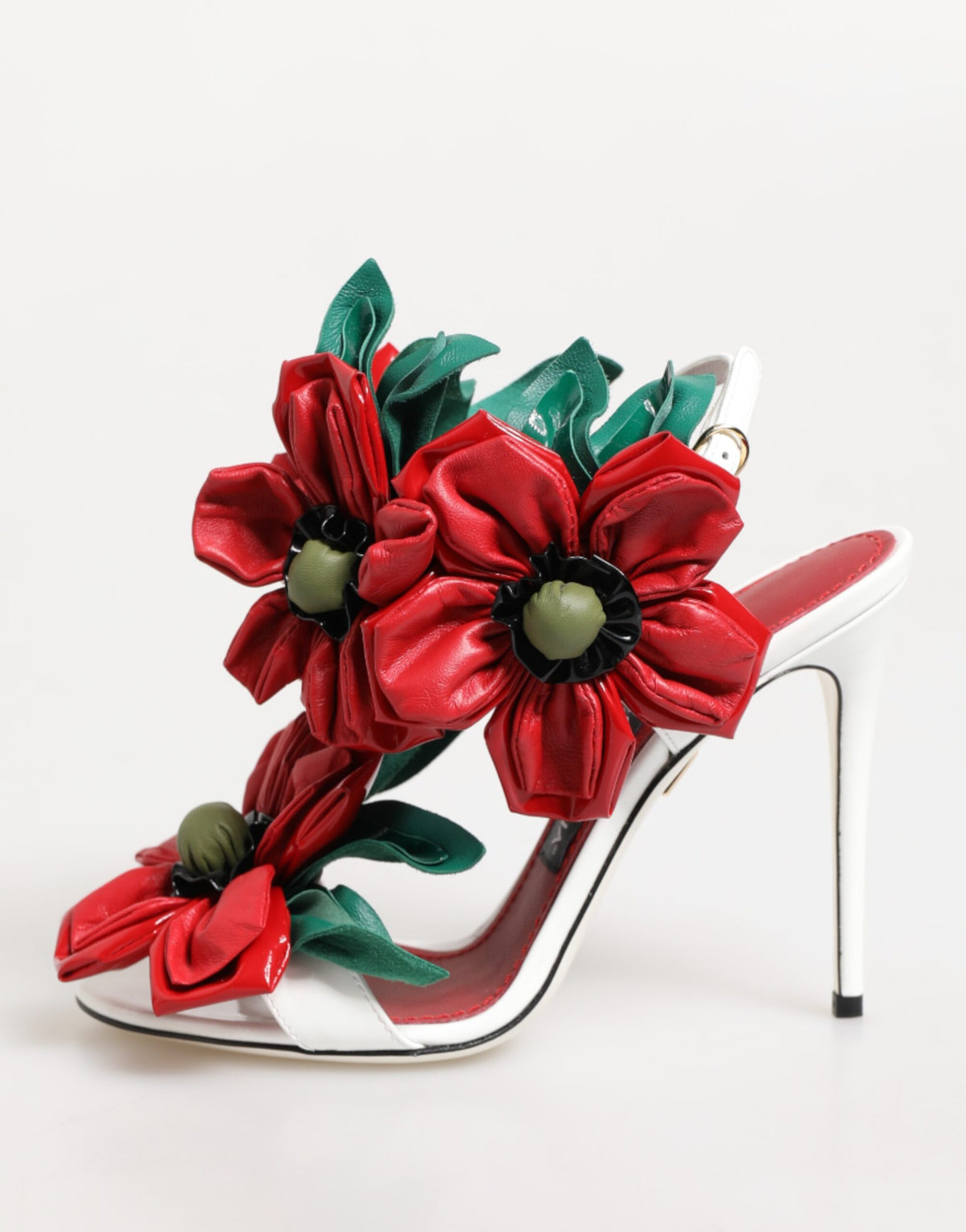 Dolce & Gabbana White Red Floral Detailing Sandals Women's Shoes